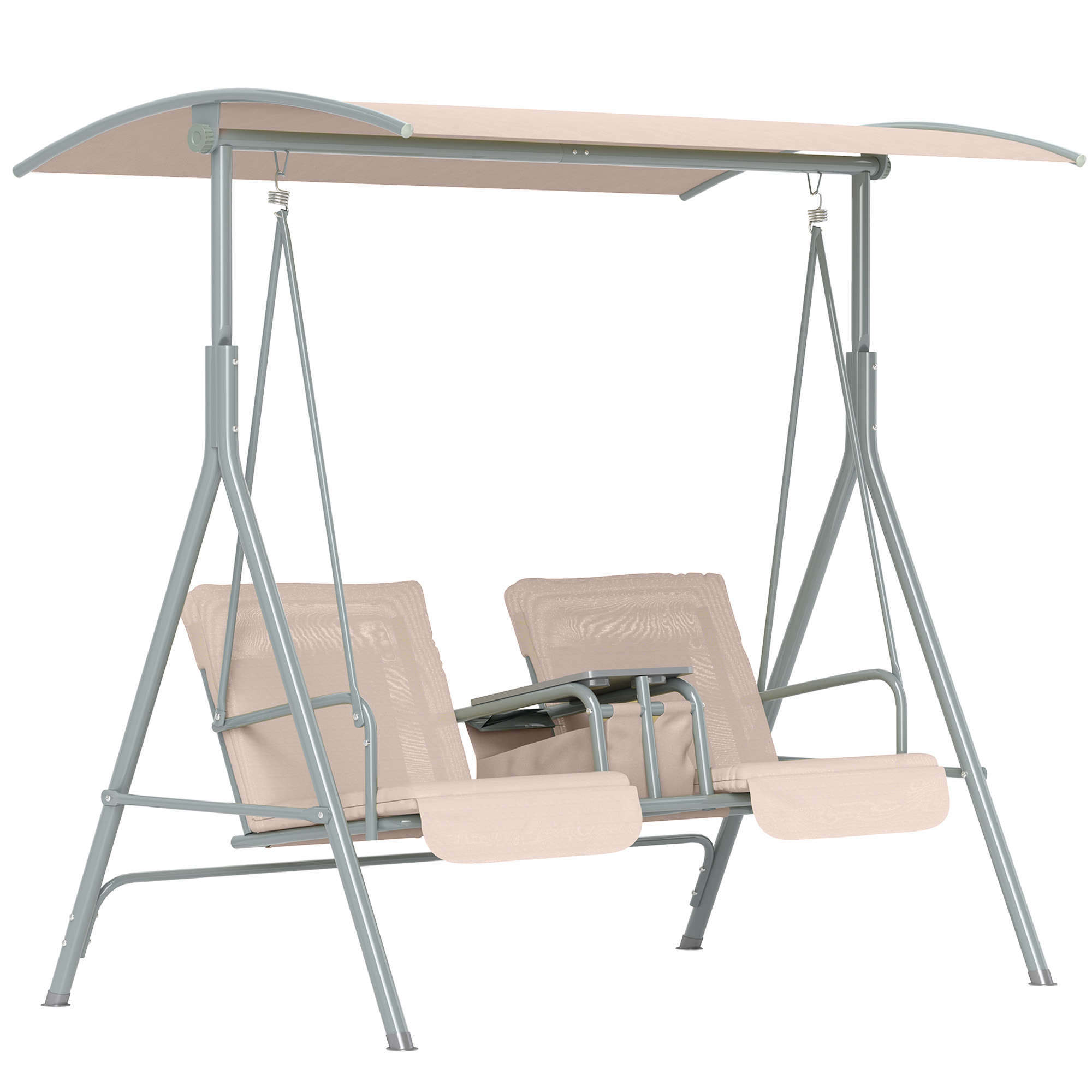 SUNVISTA 2 Seater Garden Swing Chair Patio Rocking Bench w/ Tilting Canopy, Double Padded Seats, Storage Bag and Tray, Beige - Life Essentials