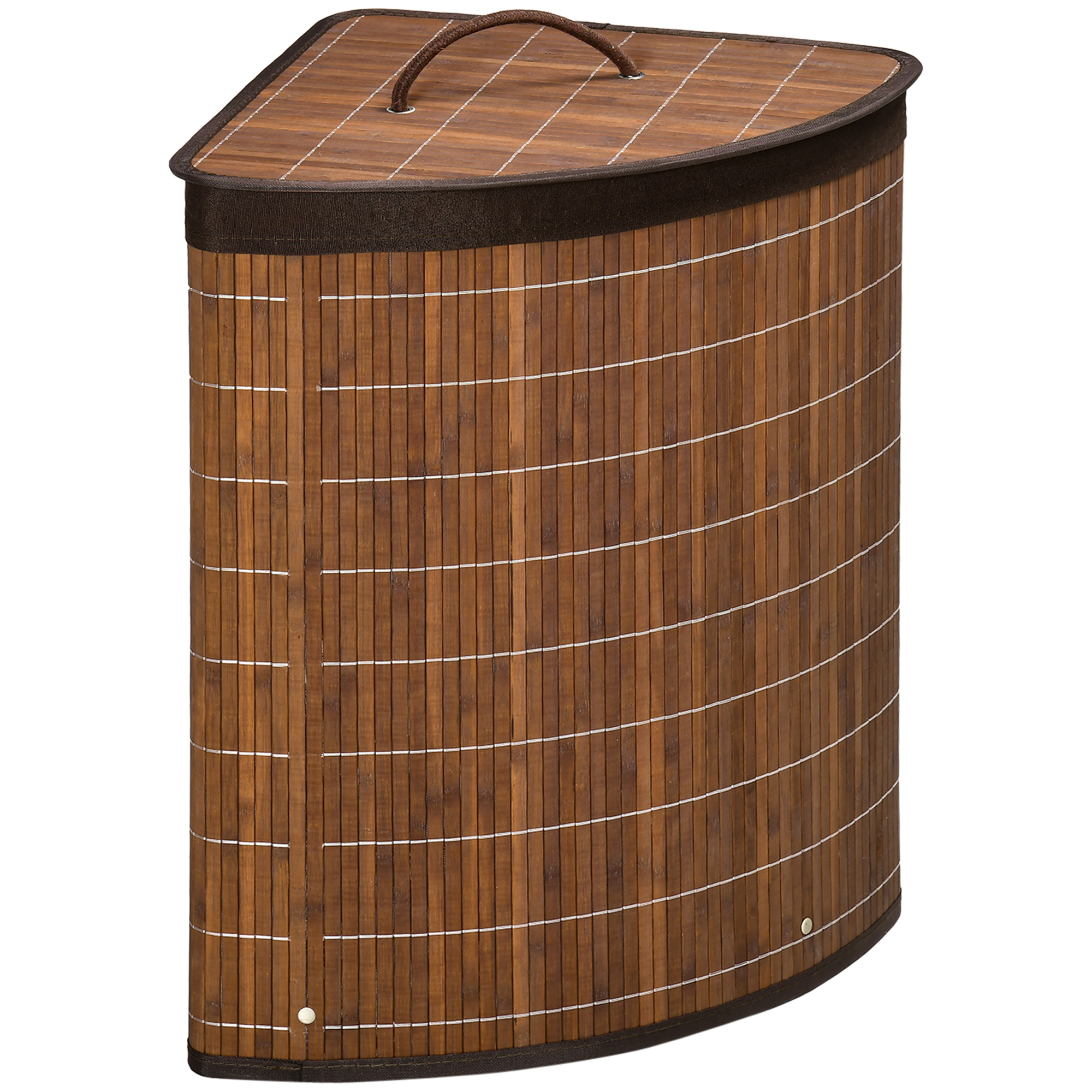 HERON Bamboo Laundry Basket with Lid, 55 Litres Laundry Hamper with Removable Washable Lining, Corner Washing Baskets, 38 x 38 x 57cm, Brown - Life 