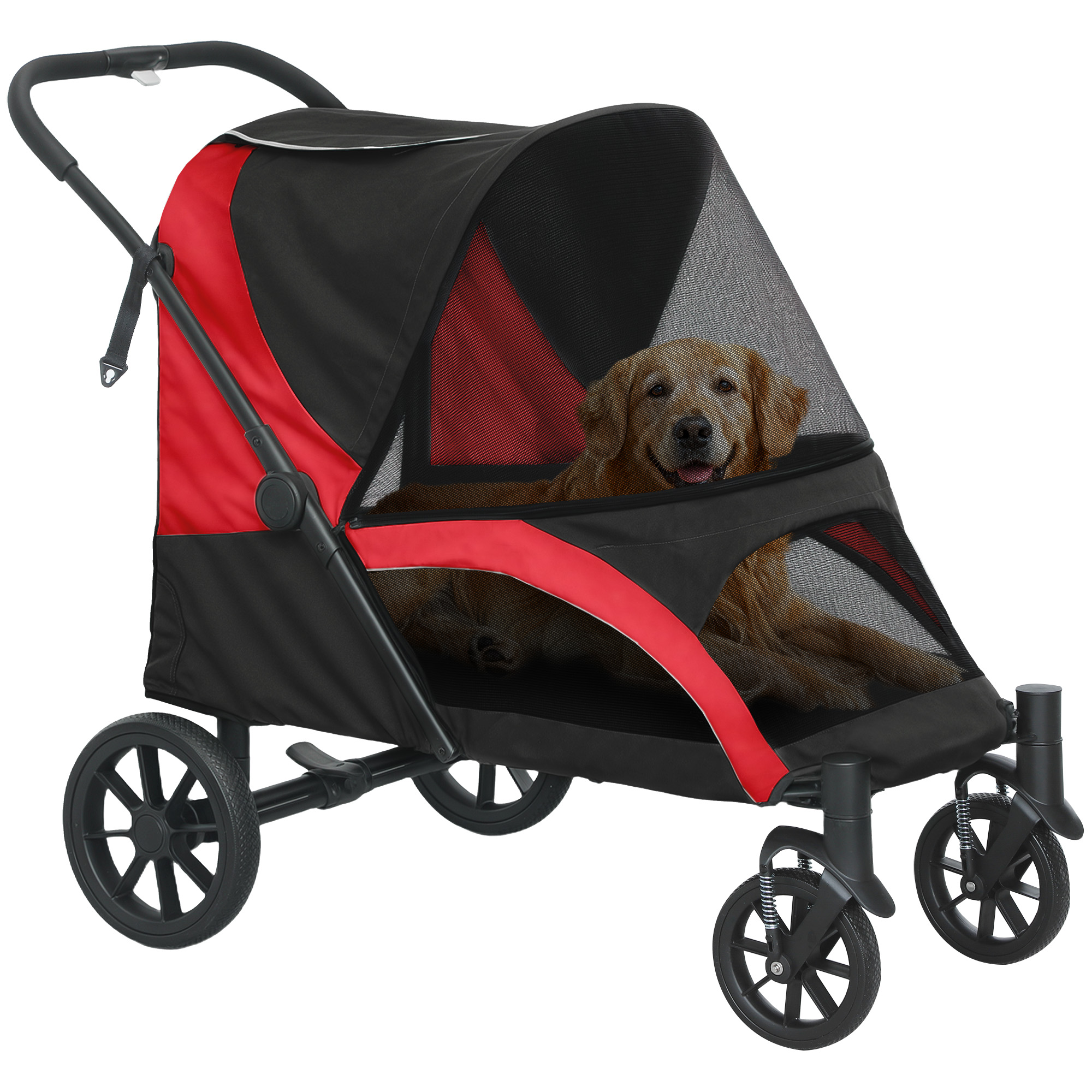 PAWSTER Easy Folding Pet Stroller for Large Dogs with 4 Big Wheels, Shock Absorb Frame, Safety Leashes, Brakes, Black - Life Essentials