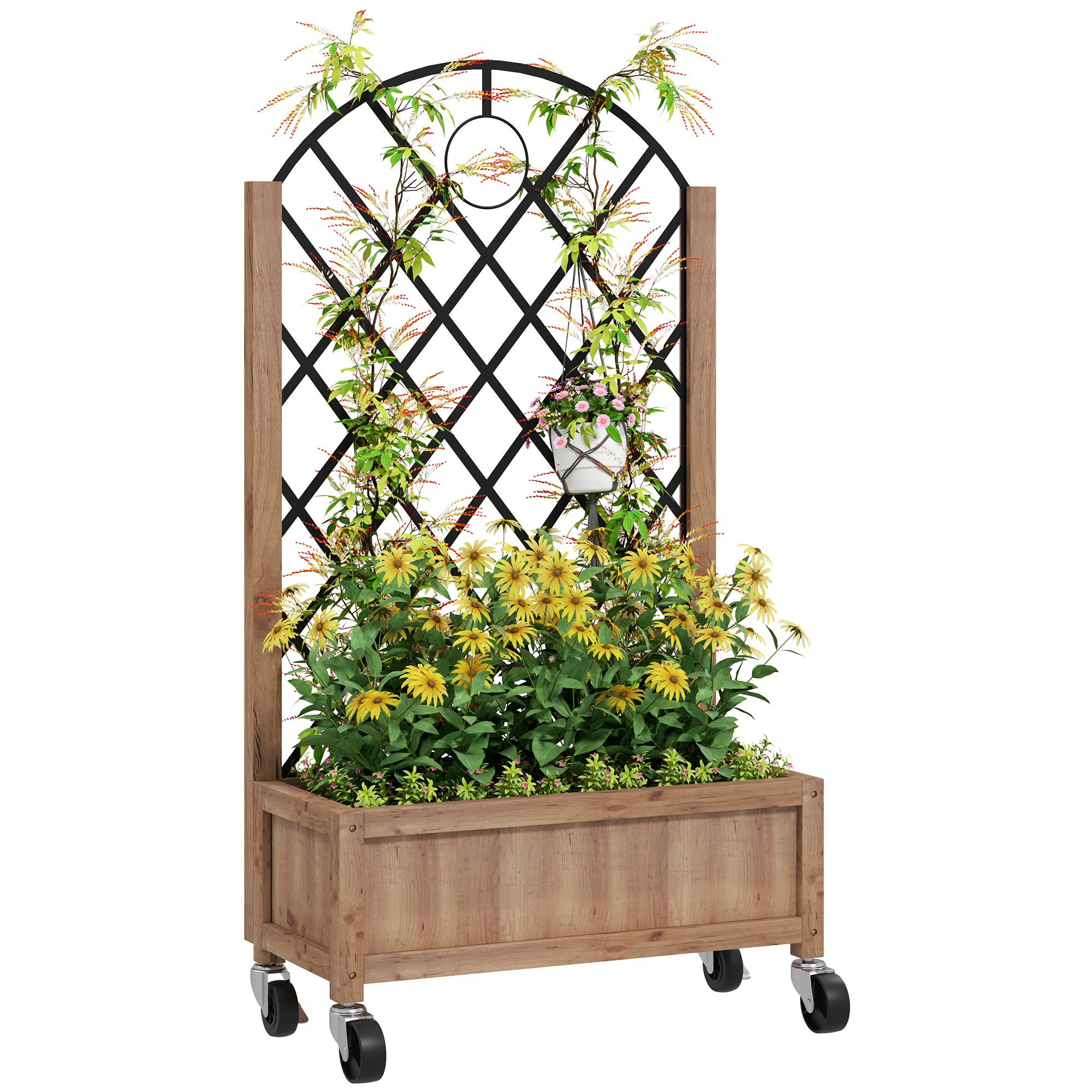 SUNVISTA Wooden Planter, with Metal Trellis - Brown/Black - Life Essentials