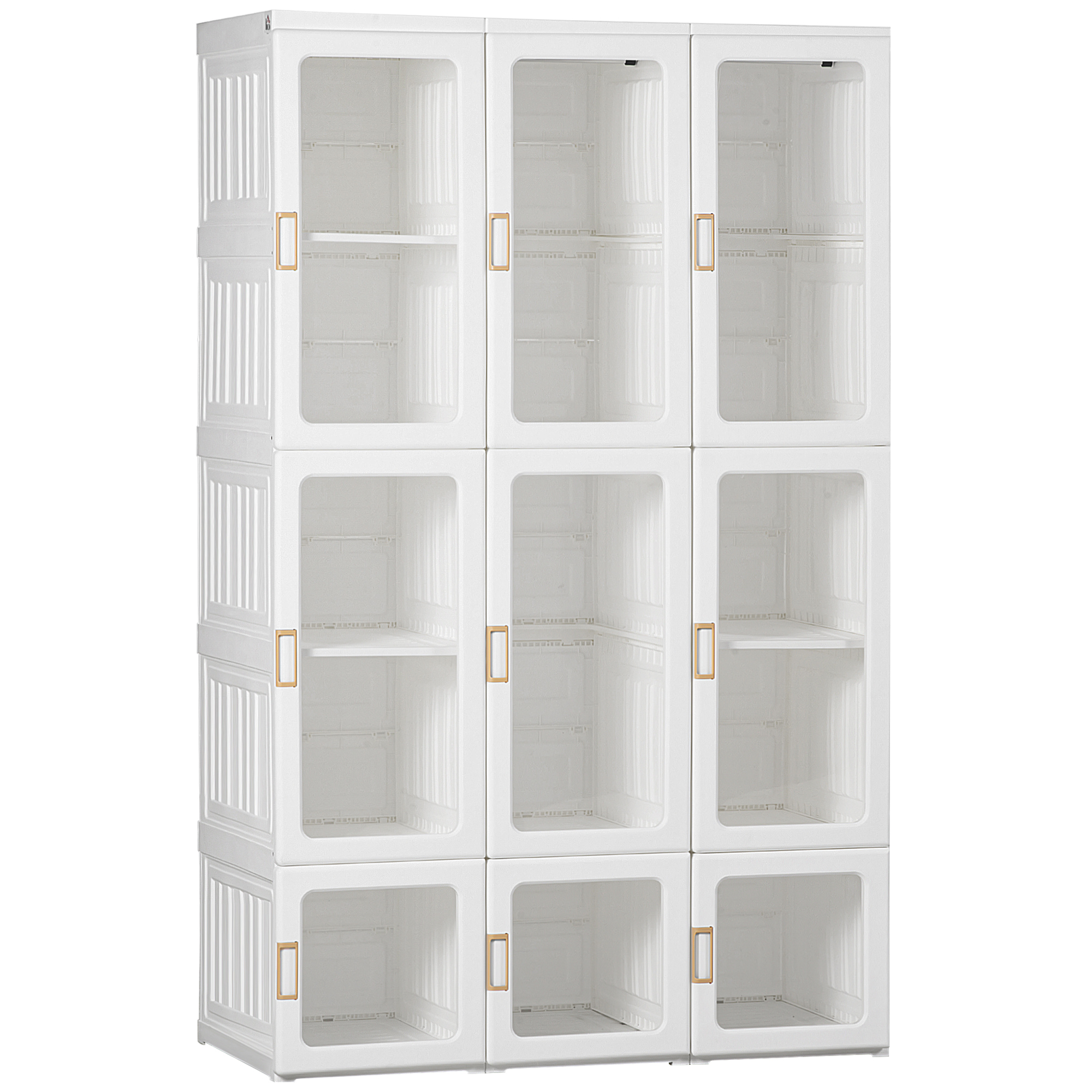 HERON Portable Clothes Wardrobe for Bedroom, Foldable Clothes Organiser with Cube Storage, Hanging Rods, Magnet Doors, White - Life Essentials