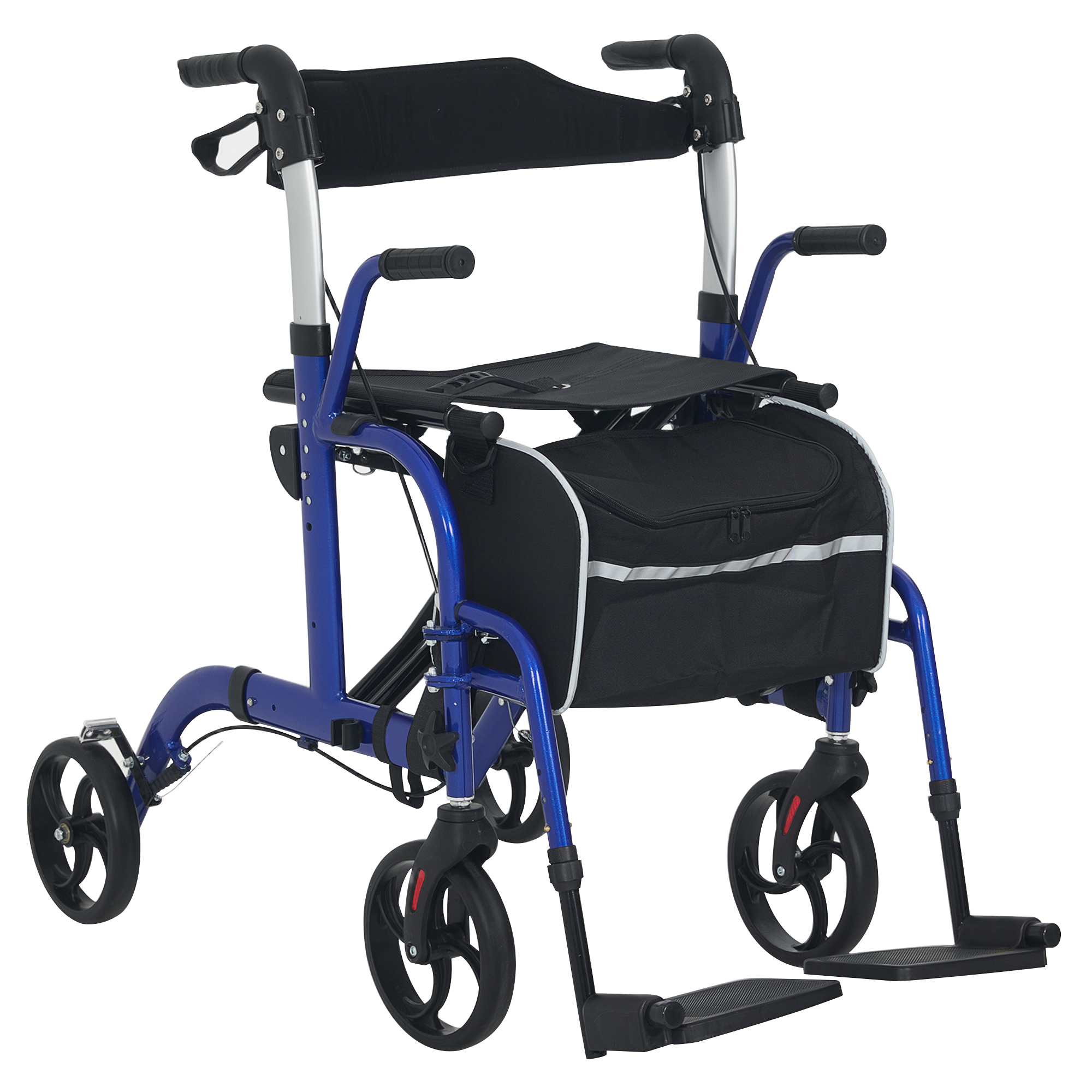 HERON 2-in-1 Wheelchair Rollator Walker with Footrest & Bag, Adjustable and Foldable, Pearl Blue - Life Essentials