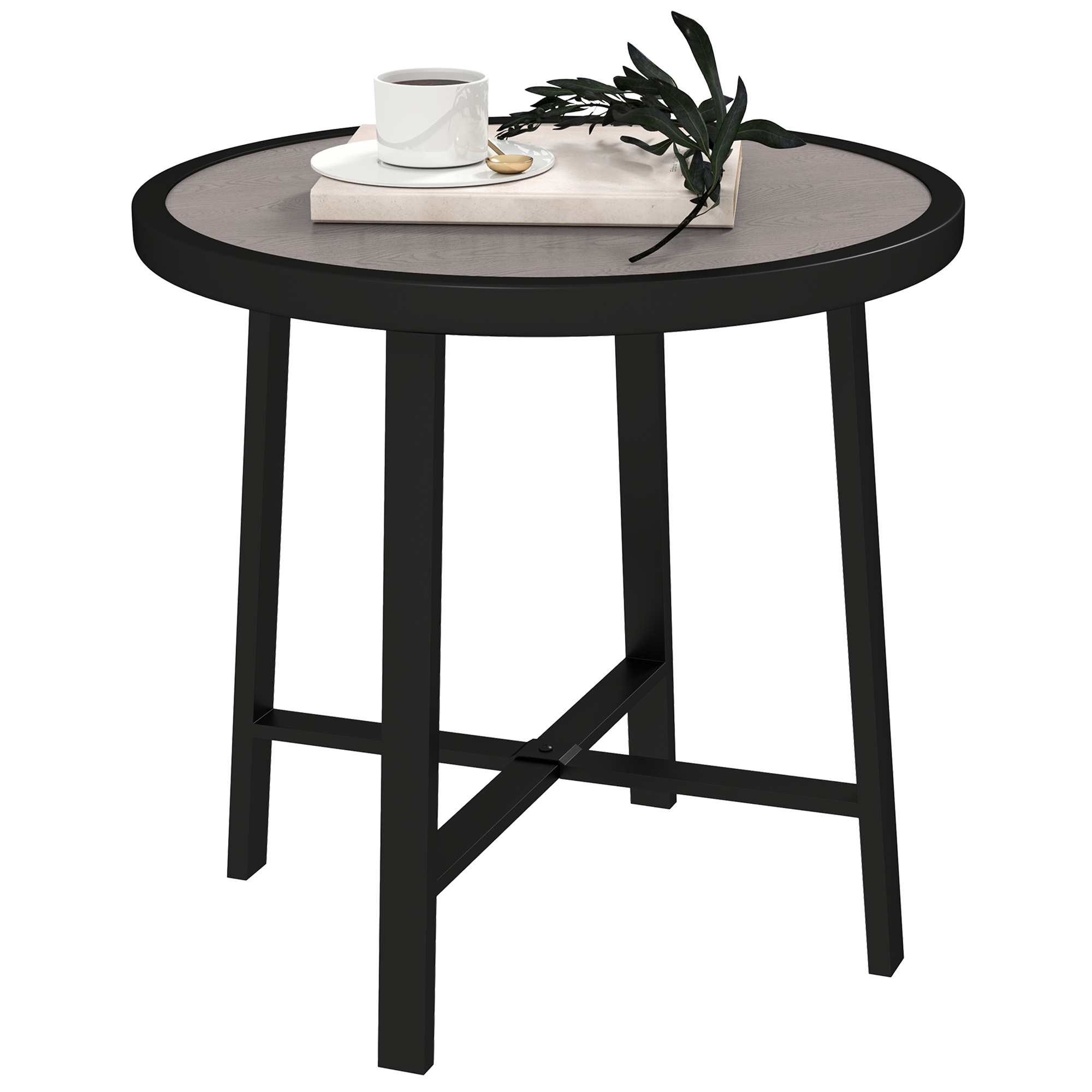 SUNVISTA Round Outdoor Side Table, 50.5cm SPC Tabletop, Metal Frame with Anti-Slip Feet, Garden Patio Table, Grey - Life Essentials