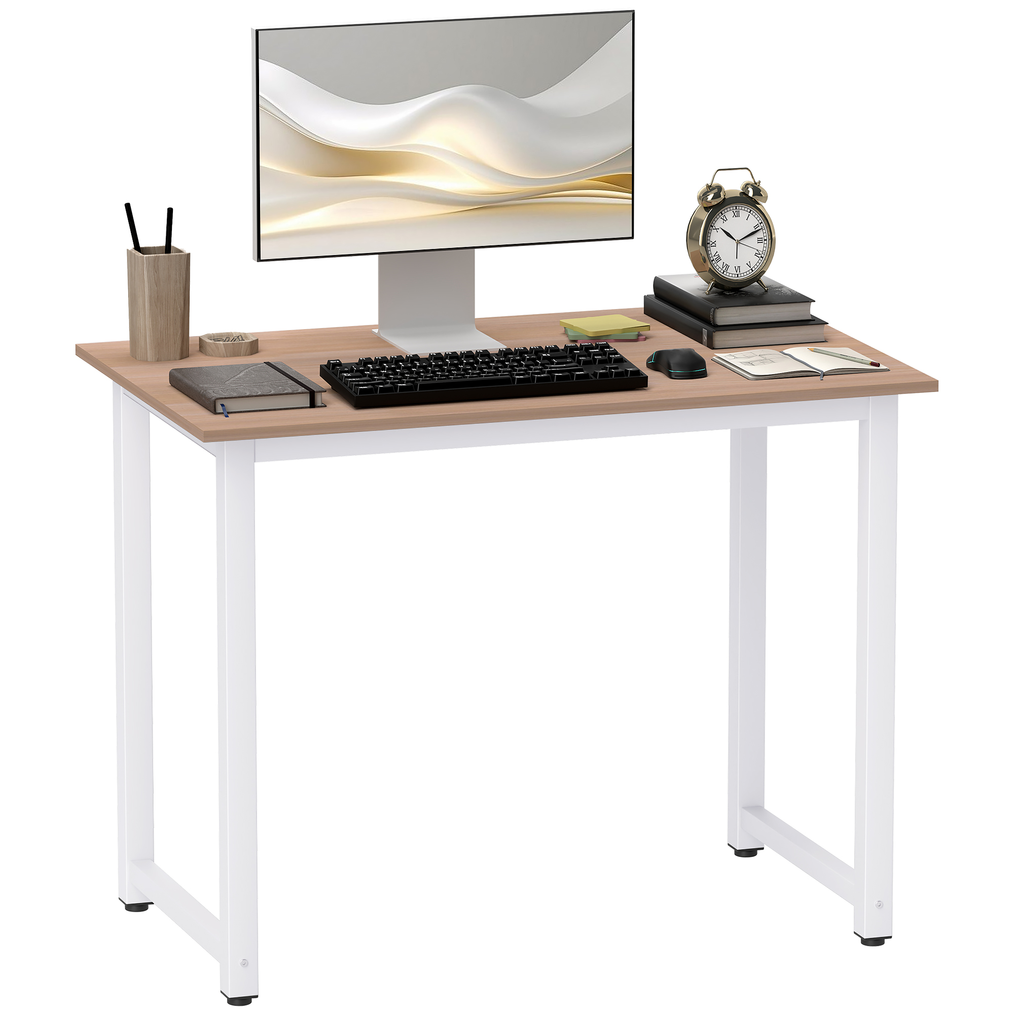 HERON Computer Desk, Writing Table, 100 x 60 x 76cm Workstation for Home Office, Study with Metal Frame, Simple Assembly, White - Life Essentials