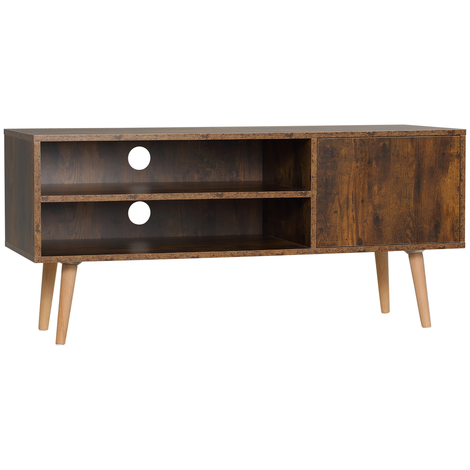 TV Unit Cabinet for TVs up to 55 Inches, TV Stand with Cupboard and Storage Shelves, Cable Holes for Living Room, Brown - Life Essentials