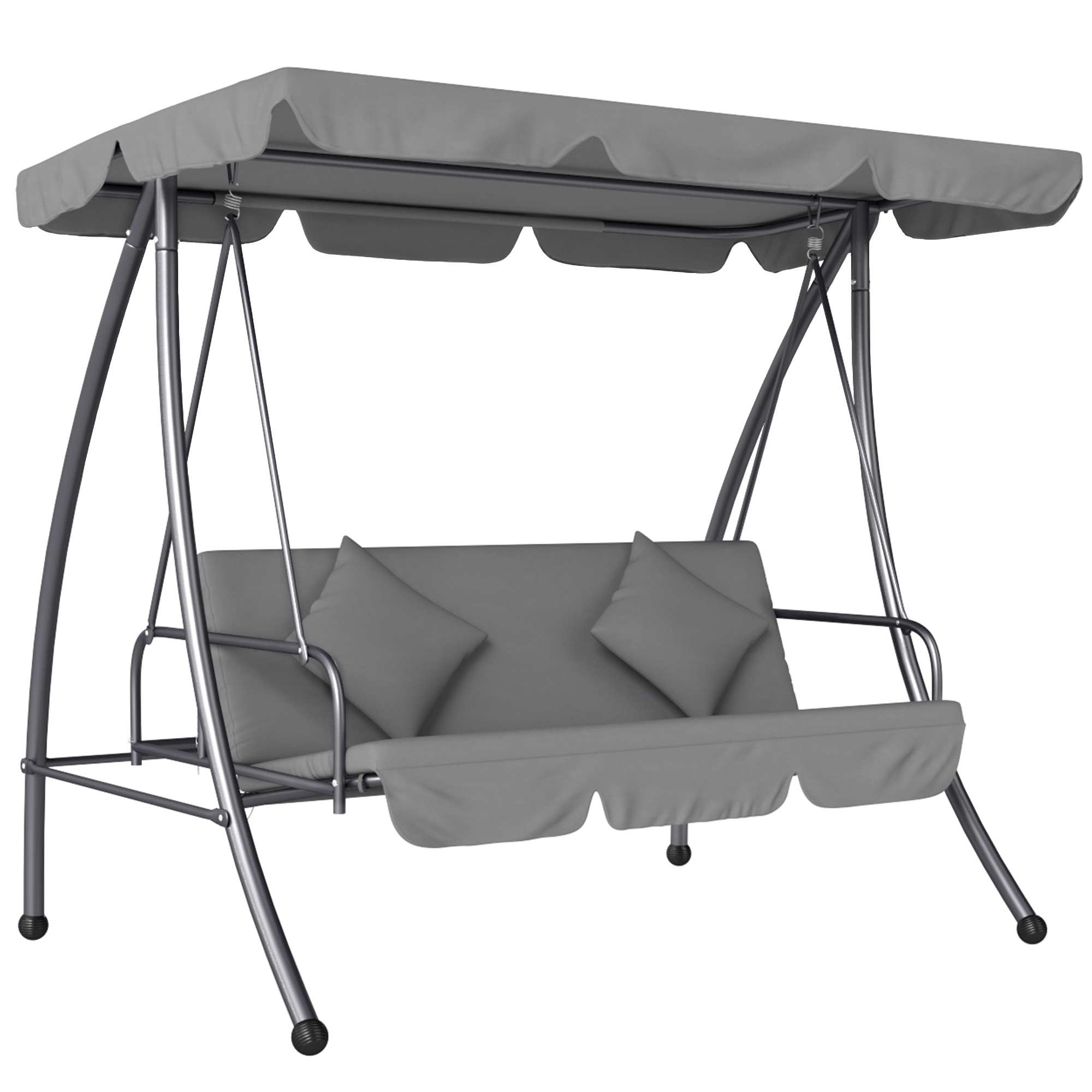 SUNVISTA Outdoor 2-in-1 Swing Chair Lounger 3 Seater Garden Swing Seat Bed Convertible Tilt Canopy W/ Cushion, Light Grey - Life Essentials