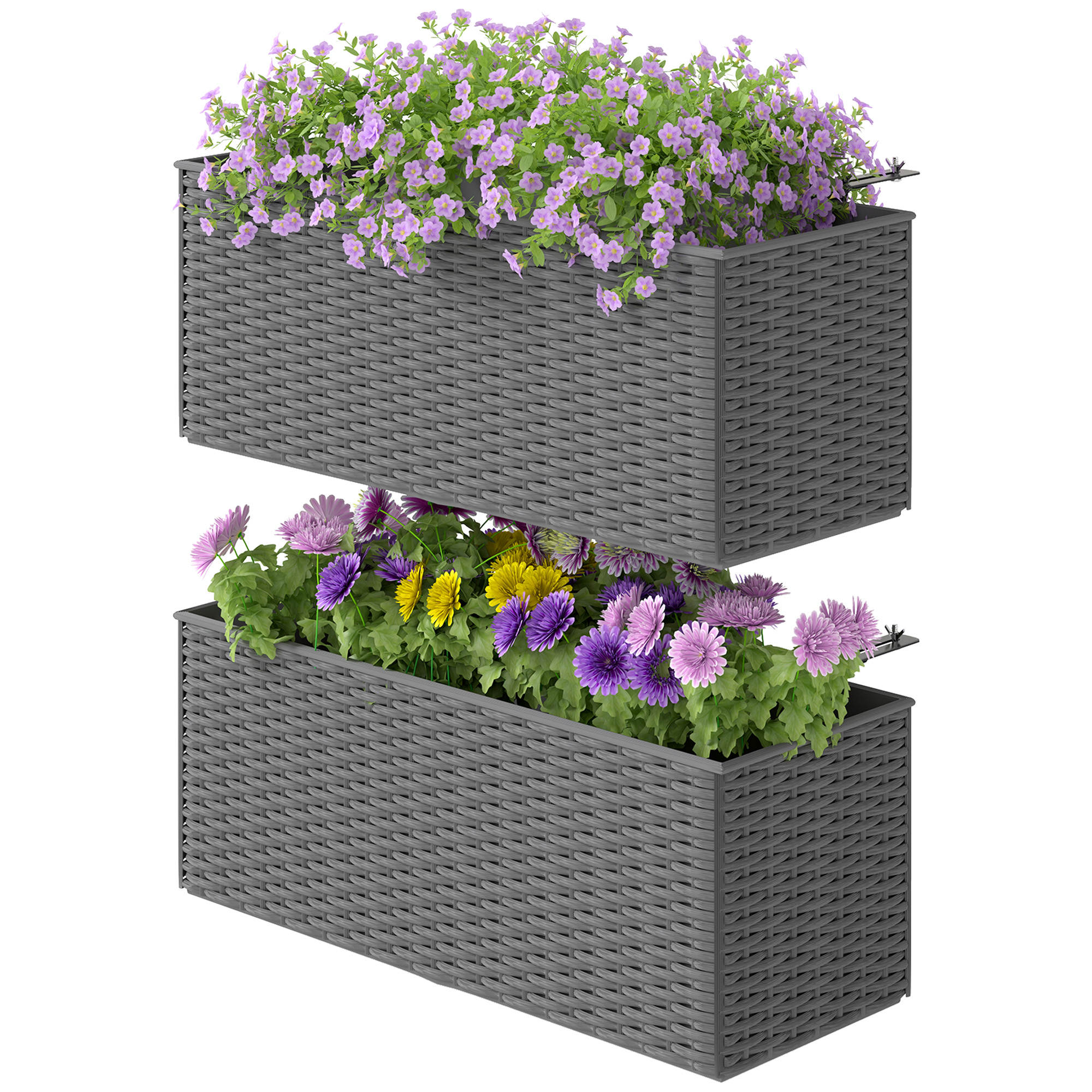 SUNVISTA Set of Two Rattan-Effect Planters - Grey - Life Essentials
