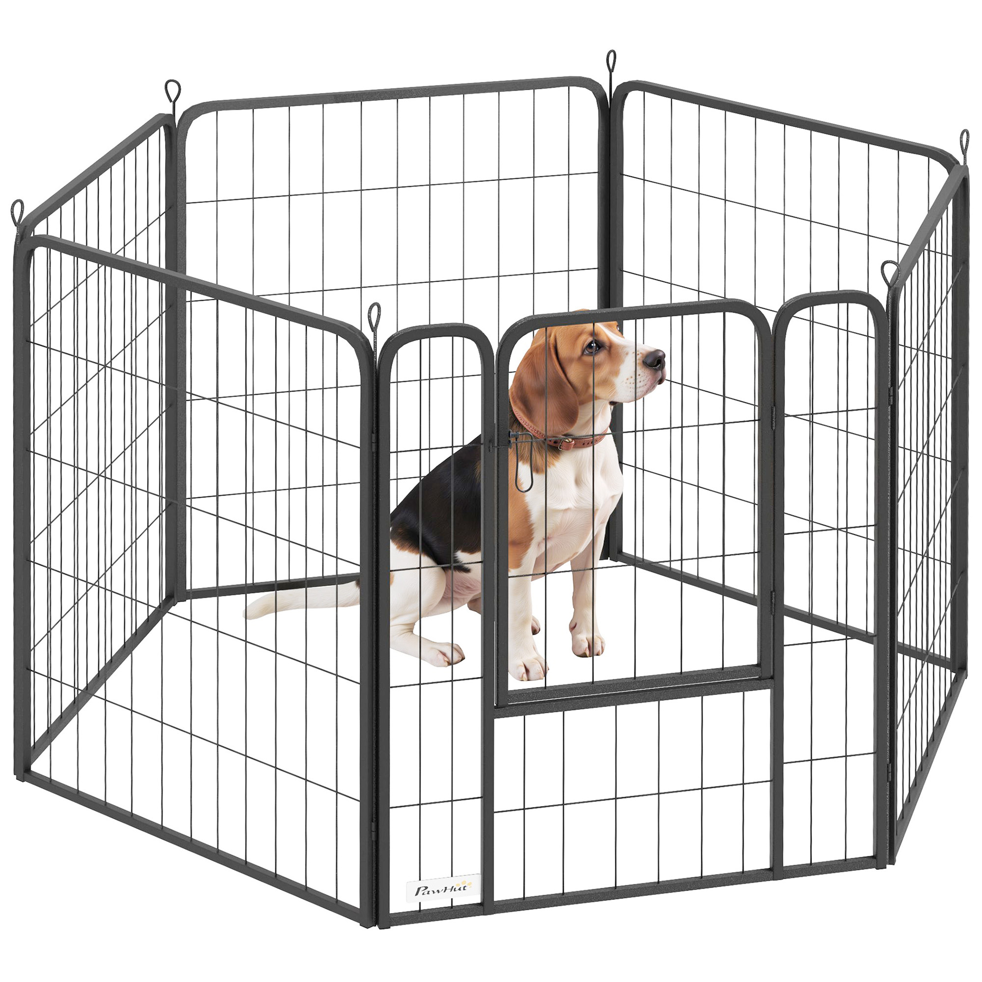 PAWSTER 6 Panels Heavy Duty Dog Playpen with Secure Door, for Indoor Outdoor, for Garden, Camping, 80cm High - Life Essentials