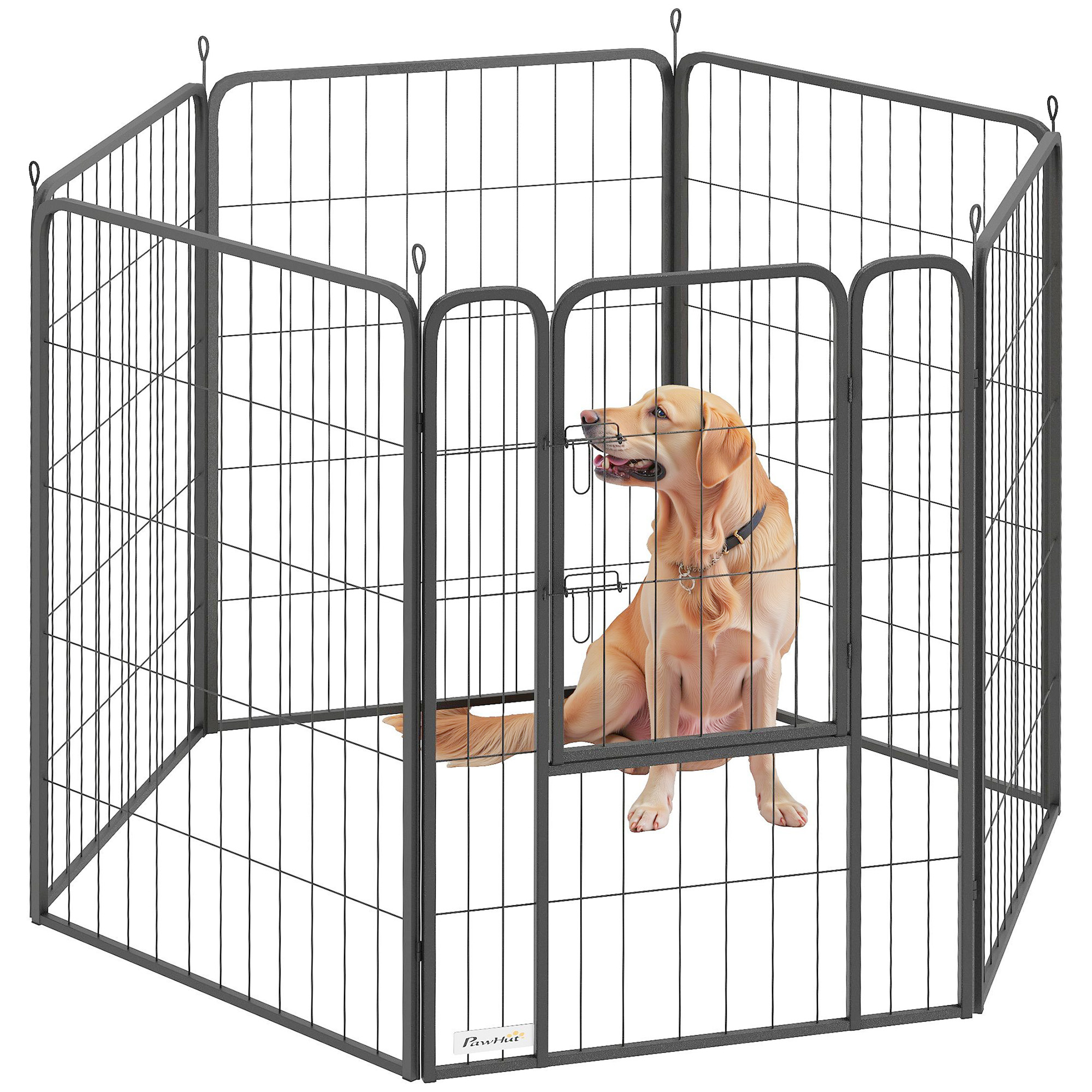 PAWSTER 6 Panels Heavy Duty Dog Playpen with Secure Door, for Indoor Outdoor, for Garden, Camping, 100cm High - Life Essentials