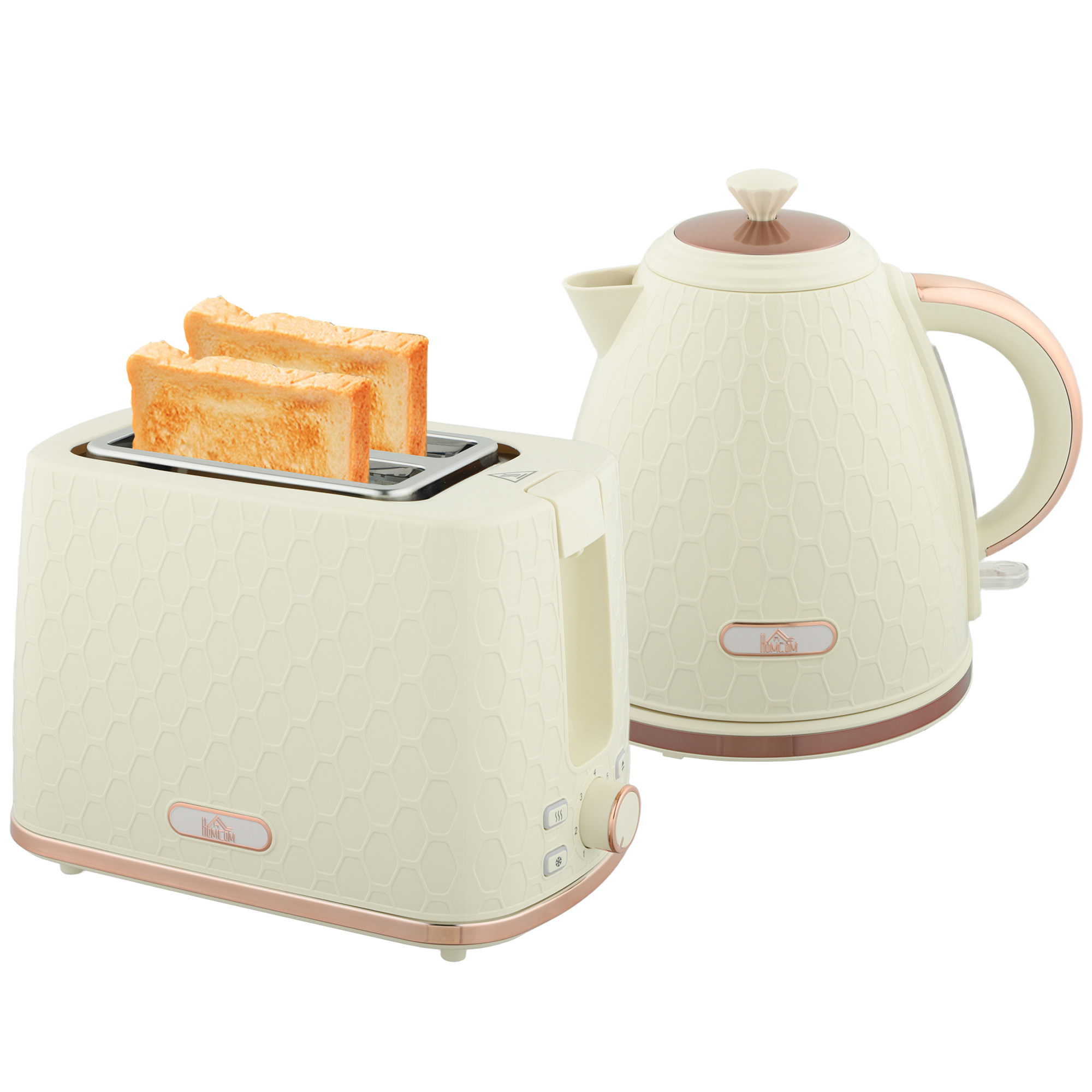 HERON 1.7L 3000W Fast Boil Kettle & 2 Slice Toaster Set, Kettle and Toaster Set with Auto Shut Off, Browning Controls, Beige - Life Essentials