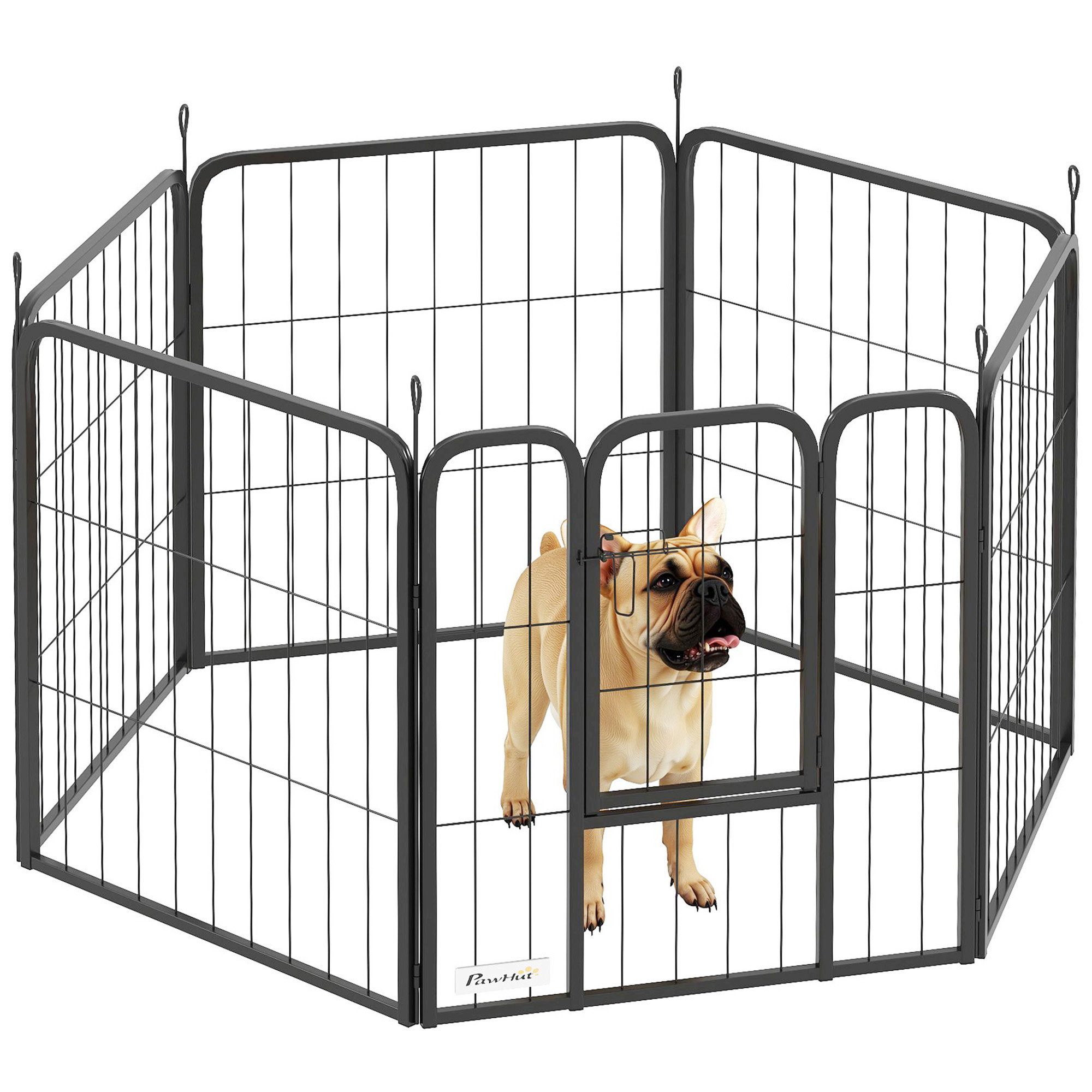 PAWSTER 6 Panels Heavy Duty Dog Playpen with Secure Door, for Indoor Outdoor, for Garden, Camping, 60cm High - Life Essentials