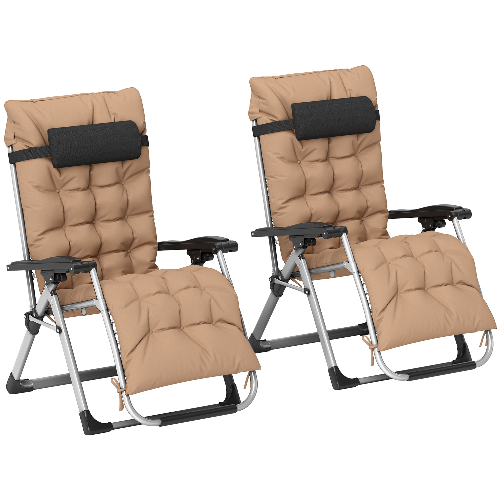 SUNVISTA 2 Piece Reclining Zero Gravity Sun Loungers with Cushions, Khaki - Life Essentials