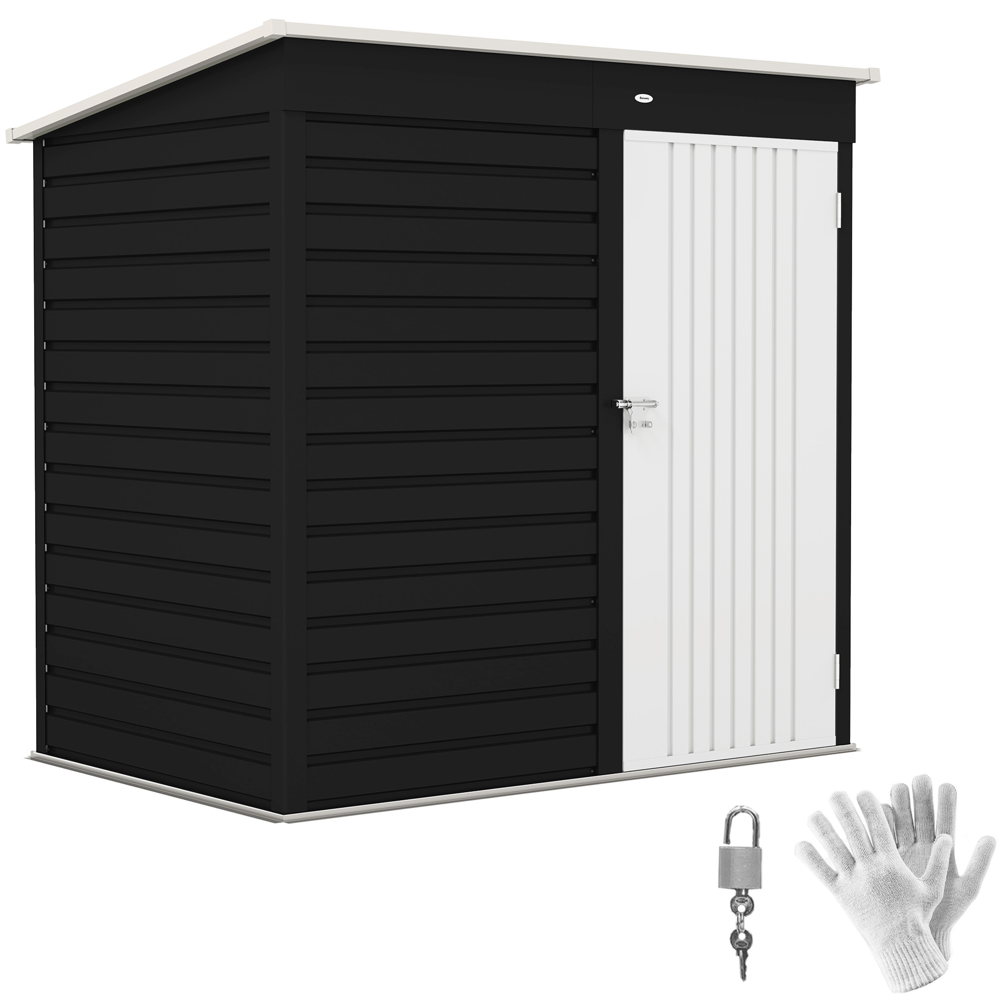 SUNVISTA 6 x 4ft Metal Garden Storage Shed, Outdoor Tool Storage Shed with Lockable Door and Gloves for Garden, Patio, Dark Grey - Life Essentials