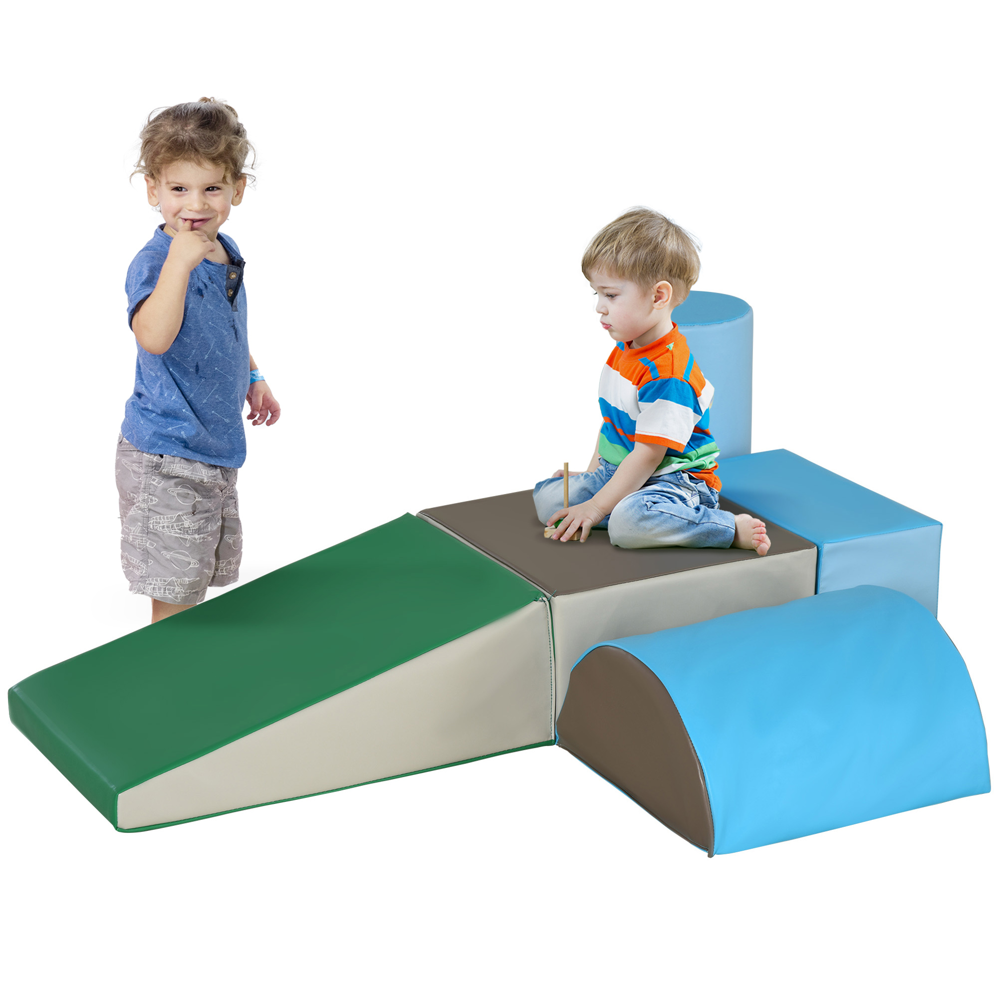 Kids 5-Piece PU Soft Climb & Crawl Playset Blue/Green
