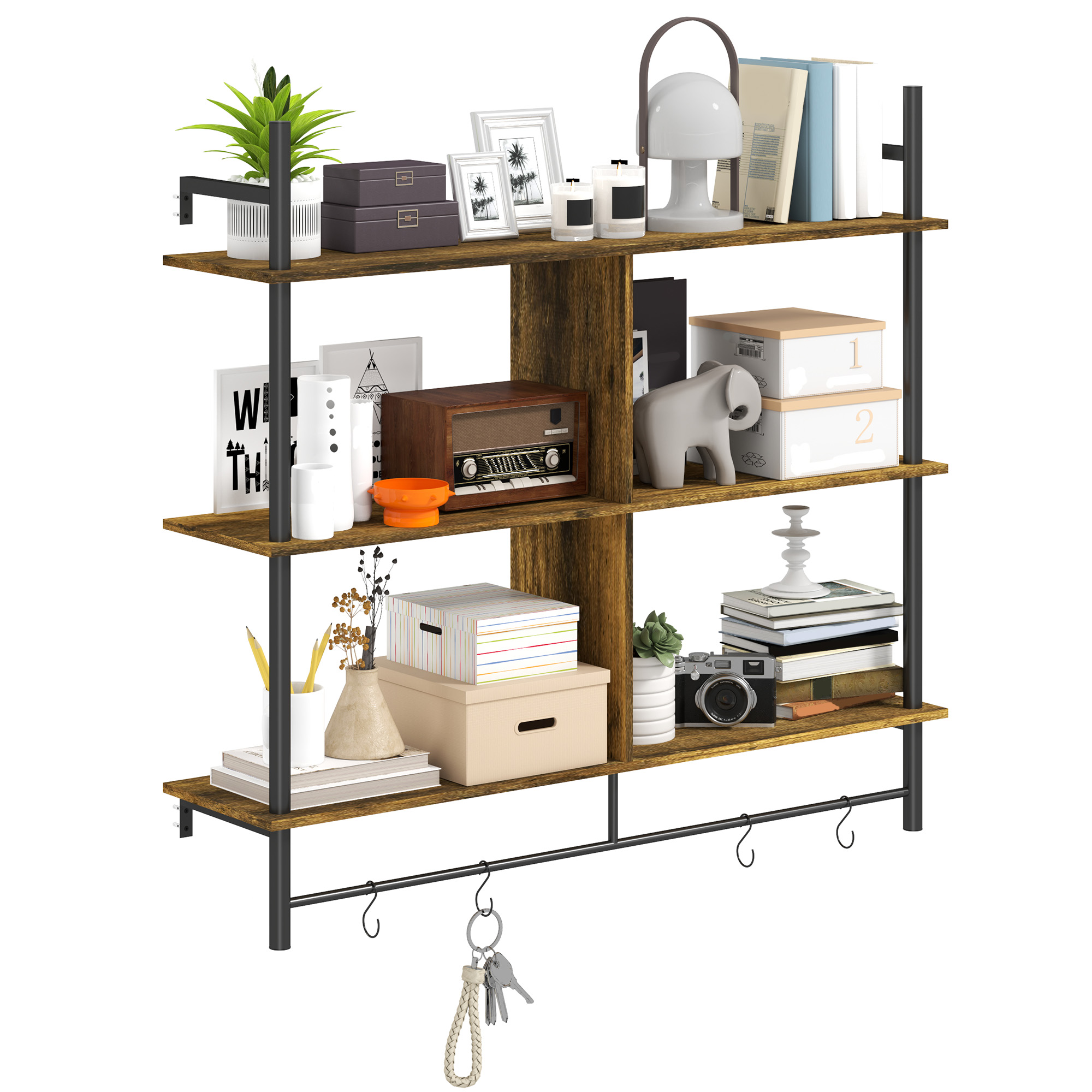 HERON Three-Tier Floating Shelf - Brown/Black - Life Essentials