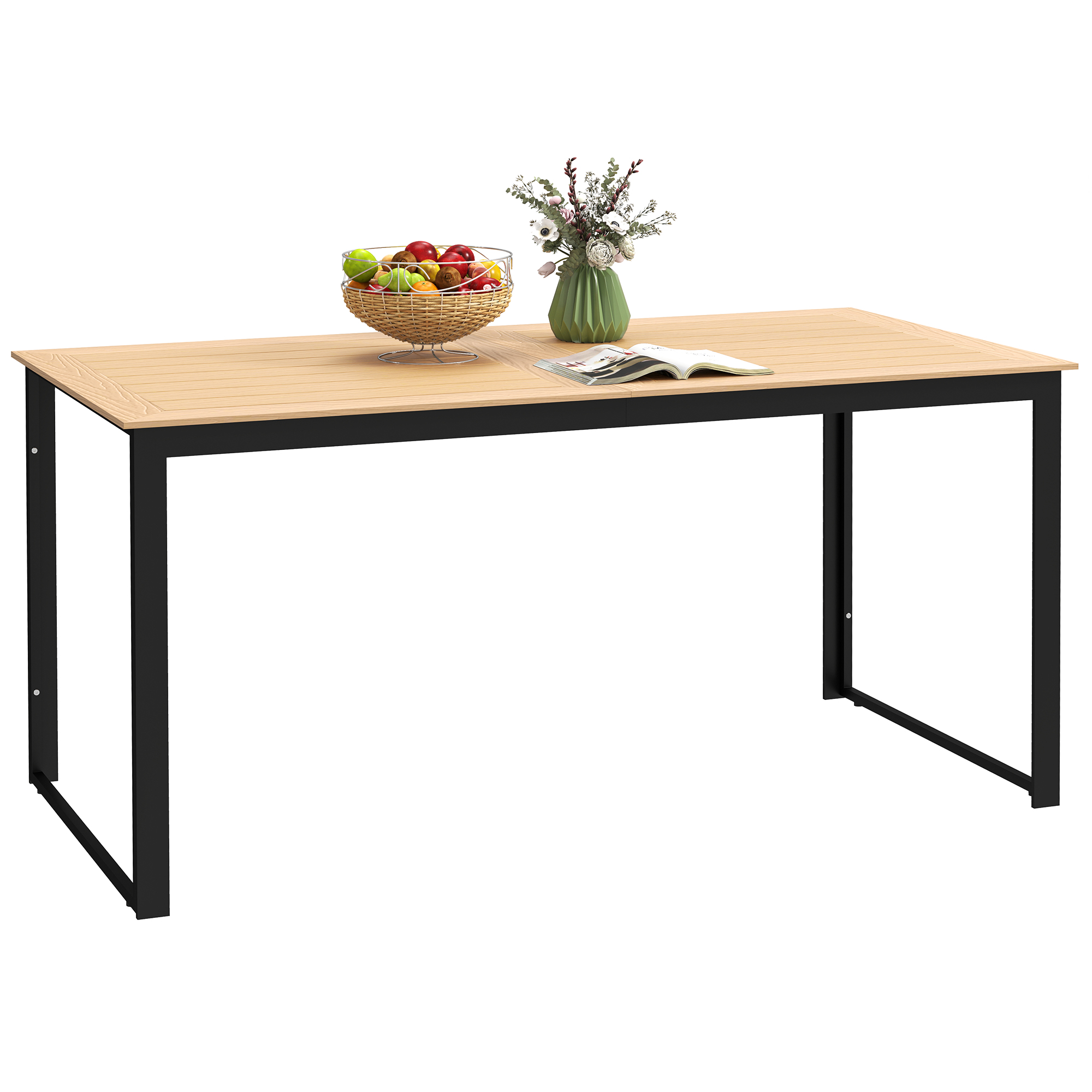 SUNVISTA Garden Table for 6 People, 160 x 80 x 75 cm Rectangle Outdoor Dining Table with Slatted Top, Metal Frame, for Balcony, Deck, Teak - Life 