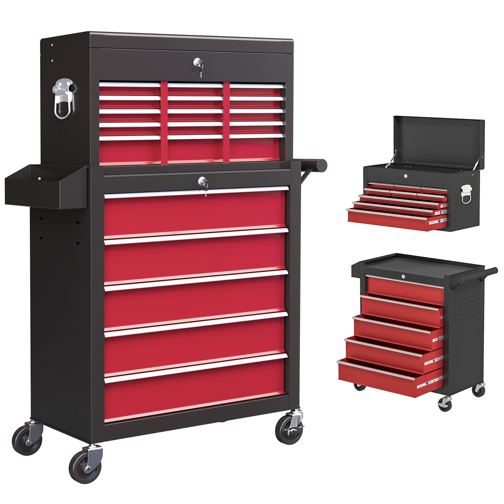 Scott Rolling Tool Cabinet on Wheels with 14 Drawers and Pegboard - Red - Life Essentials