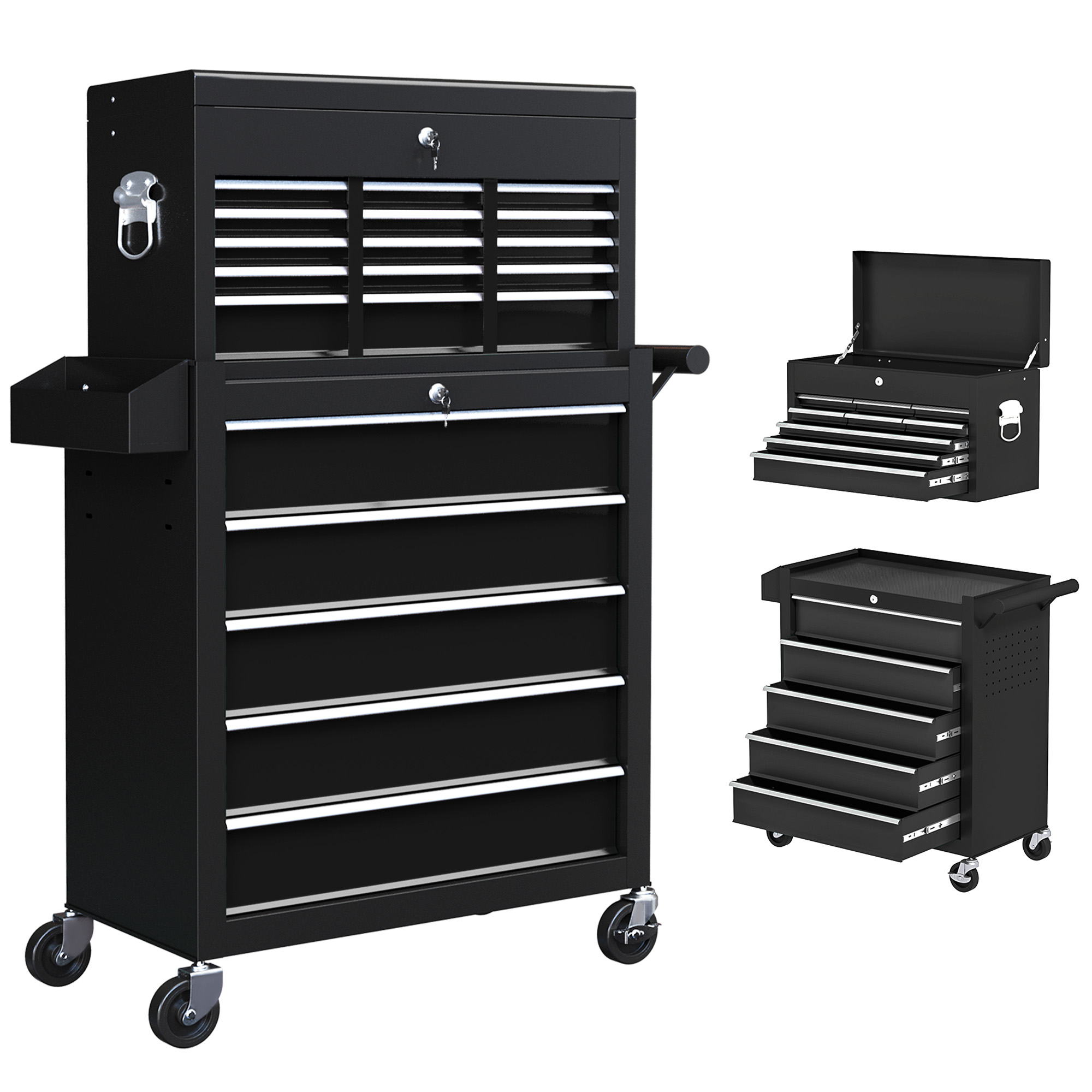Scott Rolling Tool Cabinet on Wheels with 14 Drawers and Pegboard - Black - Life Essentials