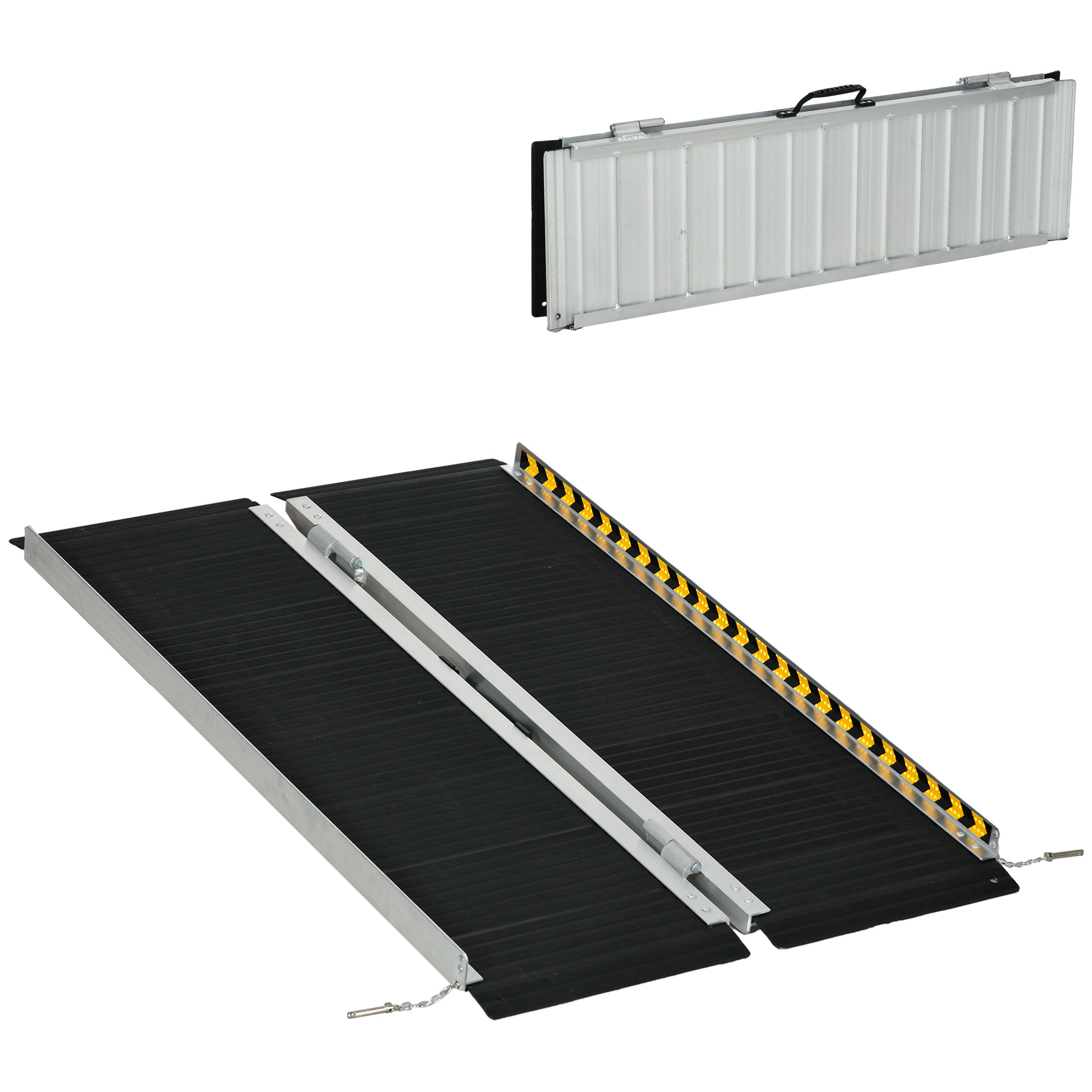 Wheelchair Ramp, 122L x 73Wcm, 272KG Capacity, Folding Aluminium Threshold Ramp w/ Non-Skid Surface, Transition Plates Above & Below - Life Essentials