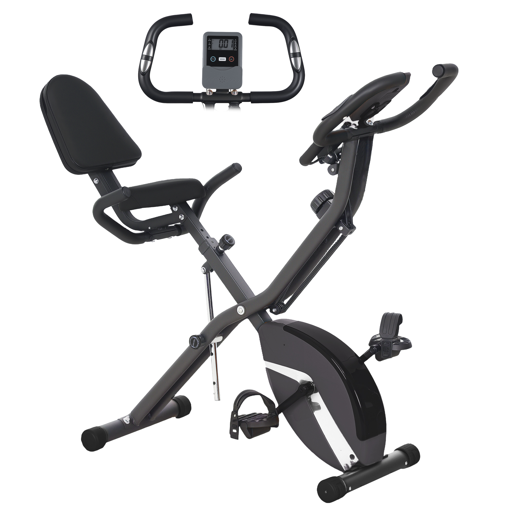 SPORTEDGE 5-in-1 Folding Exercise Bike with Bands, 8-Level Resistance, LCD Display, Black - Life Essentials