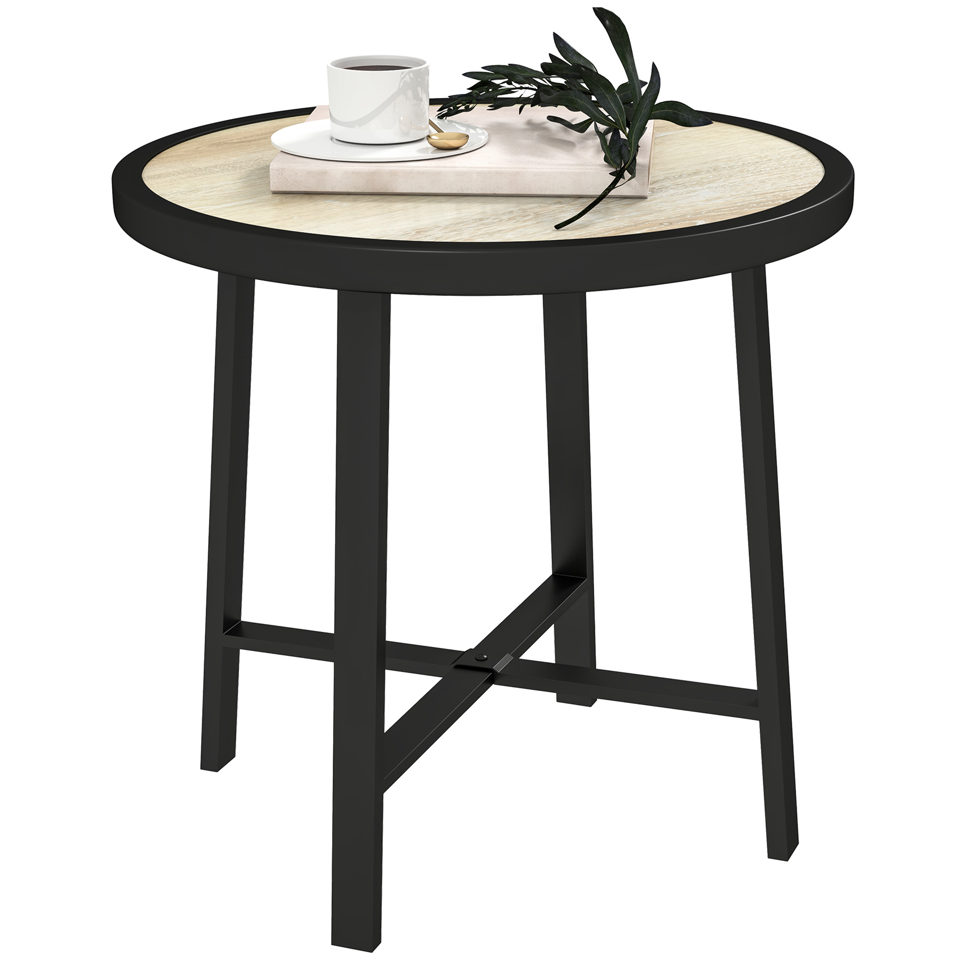 SUNVISTA 50.5cm Round Outdoor Garden Table, SPC Top, Metal Frame, Side Table for Patio or Balcony, Wood Finish - Life Essentials