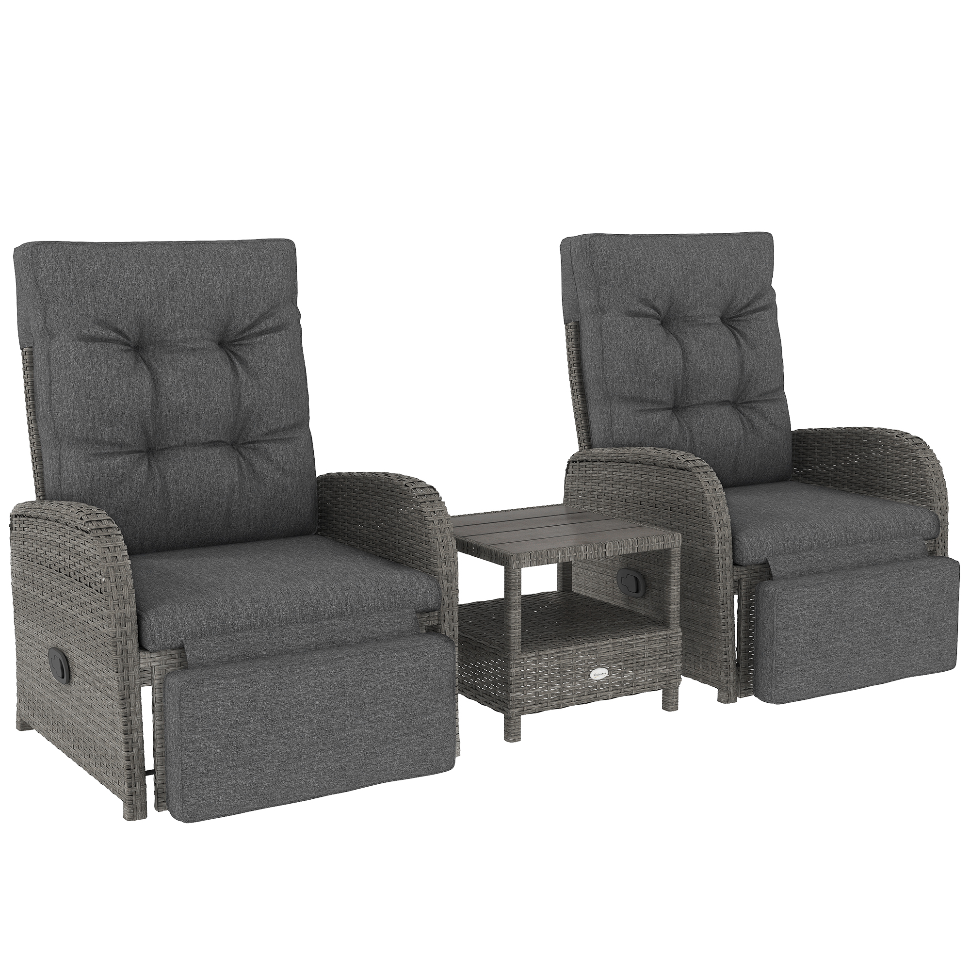 SUNVISTA 2 Seater Patio Rattan Wicker Chaise Lounge Sofa Set w/ Cushion for Patio Garden Porch, Grey - Life Essentials