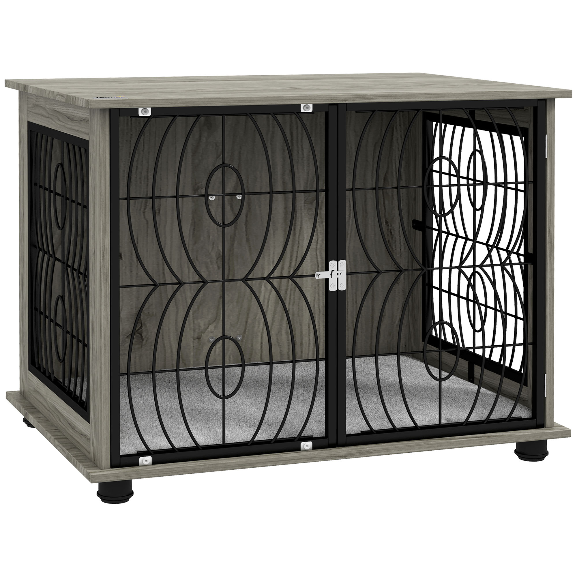Shelley 29.5 Inch Indoor Dog Crate End Table with Washable Cushion for Medium Dogs - Grey - Life Essentials