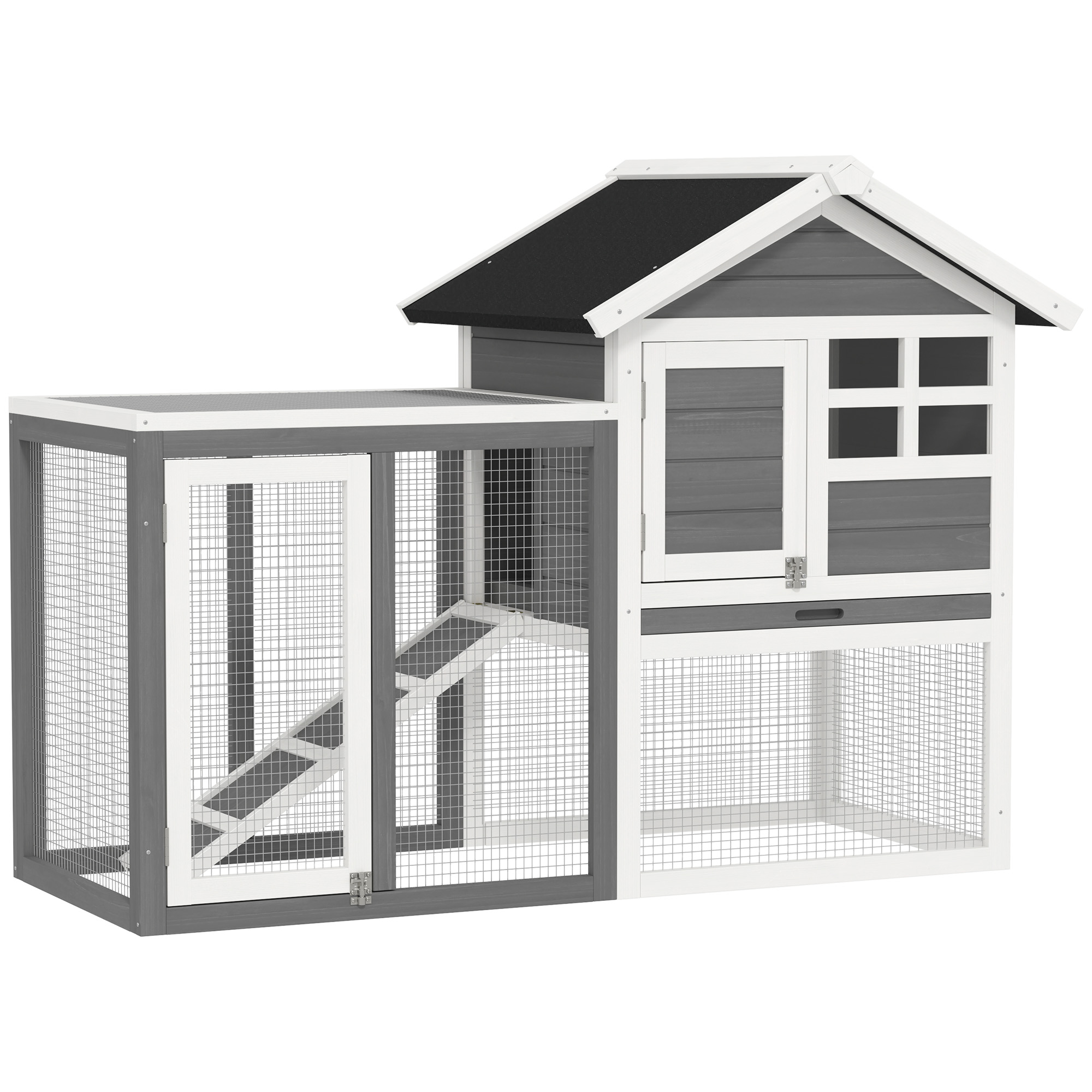 2 Tier Wooden Rabbit Guinea Pig Hutch Guinea Pig Cage Bunny Cage Pull Out Tray Small Animal House w/ Ramp 122 x 62.6 x 92 cm - Life Essentials