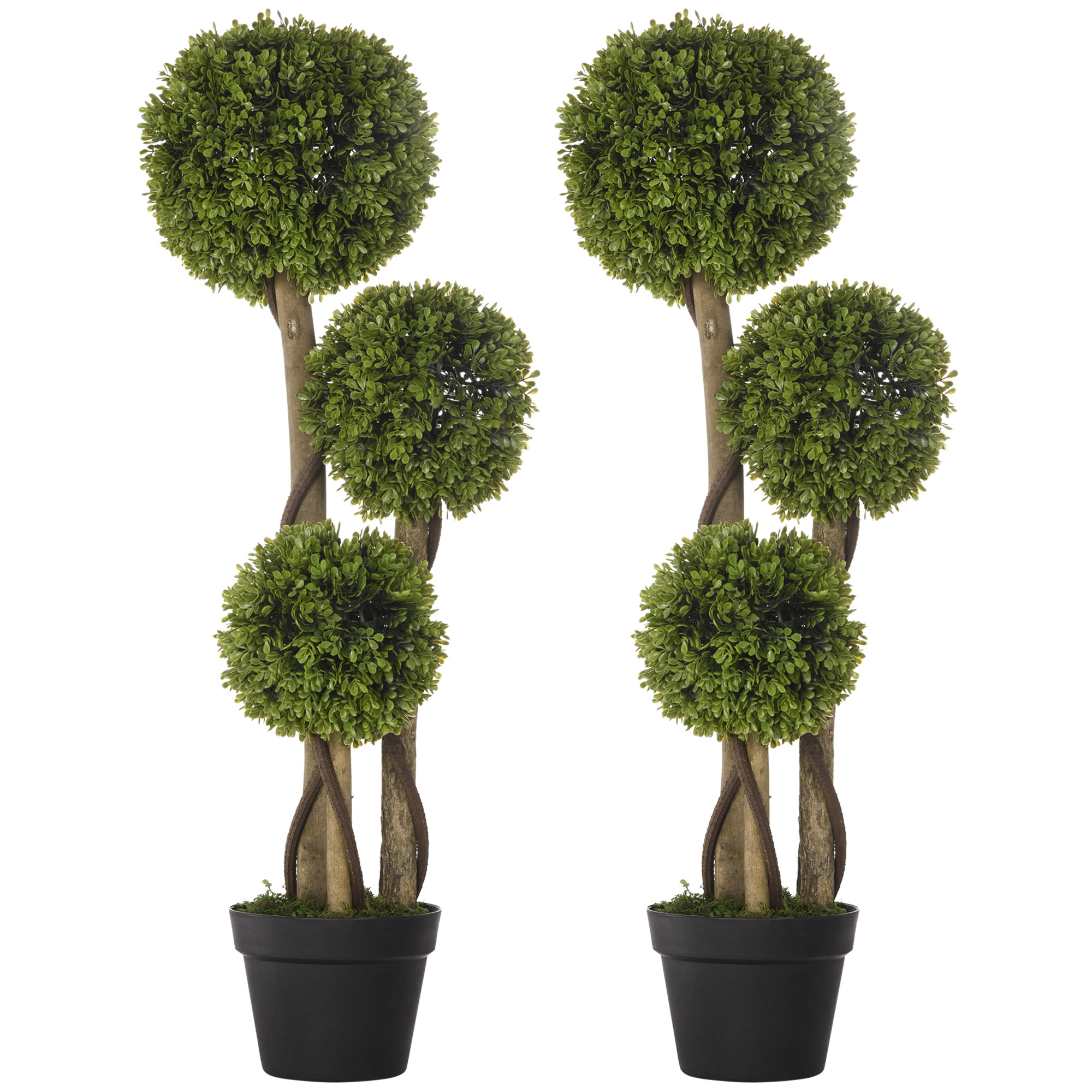 HERON Set of 2 Decorative Artificial Plants Boxwood Ball Topiary Trees Pot - Light Green - Life Essentials