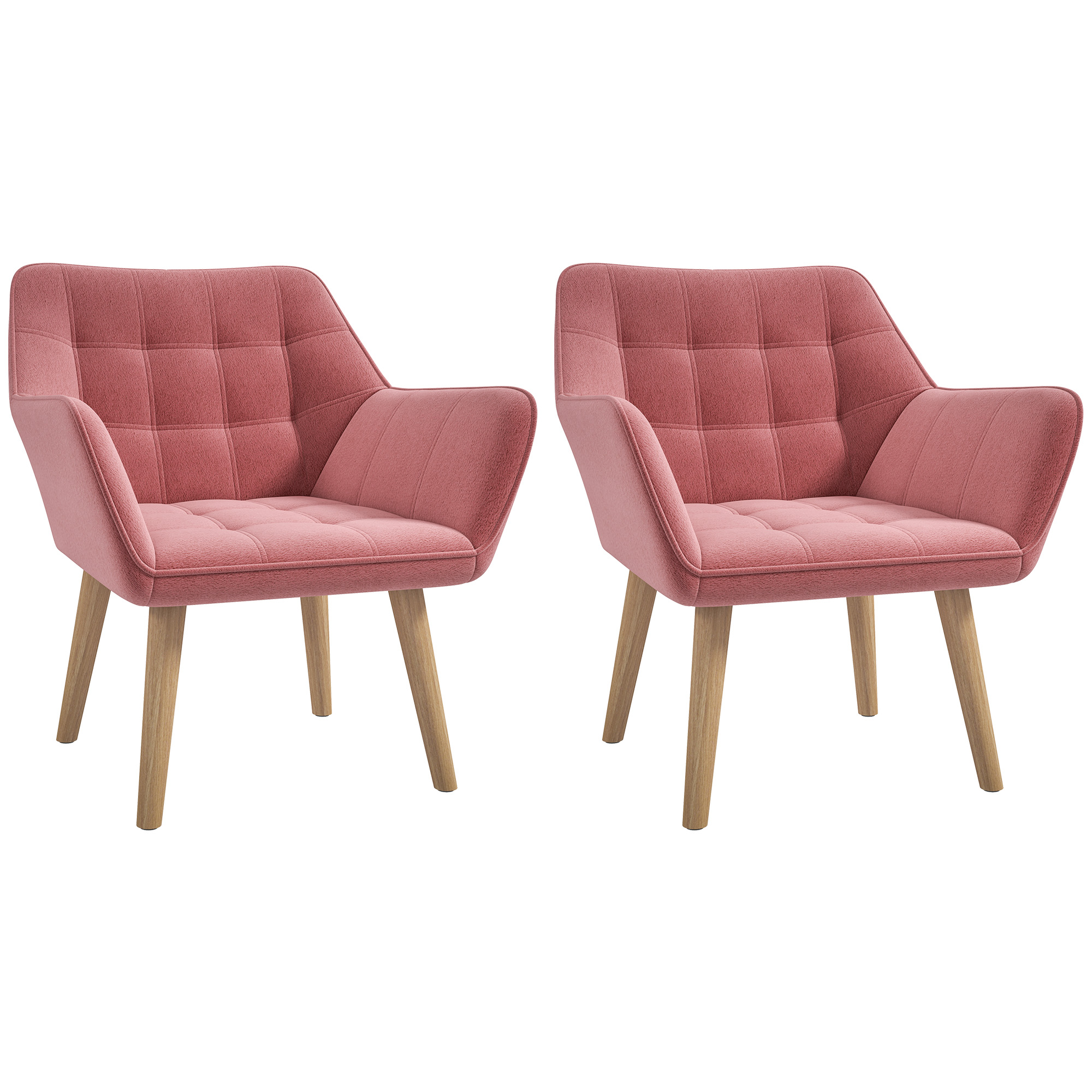 Set of 2 Accent Chair Arm Chair Slanted Back Thick Padding - Pink - Life Essentials