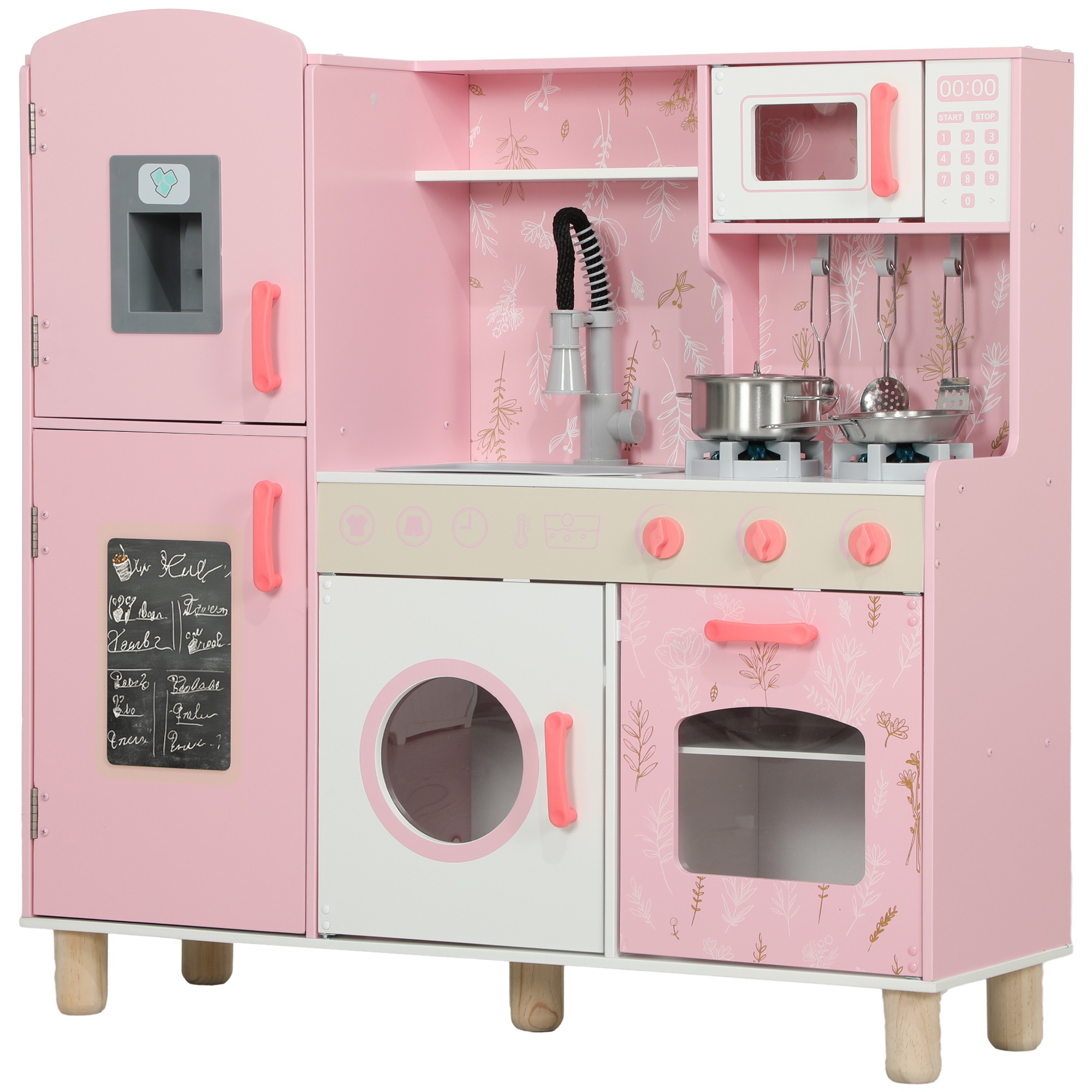 AIVAGO Play Kitchen, Kids Kitchen Set with Lights and Sounds, Double Stoves, Ice Maker, Chalkboard for 3+ Years - Pink - Life Essentials