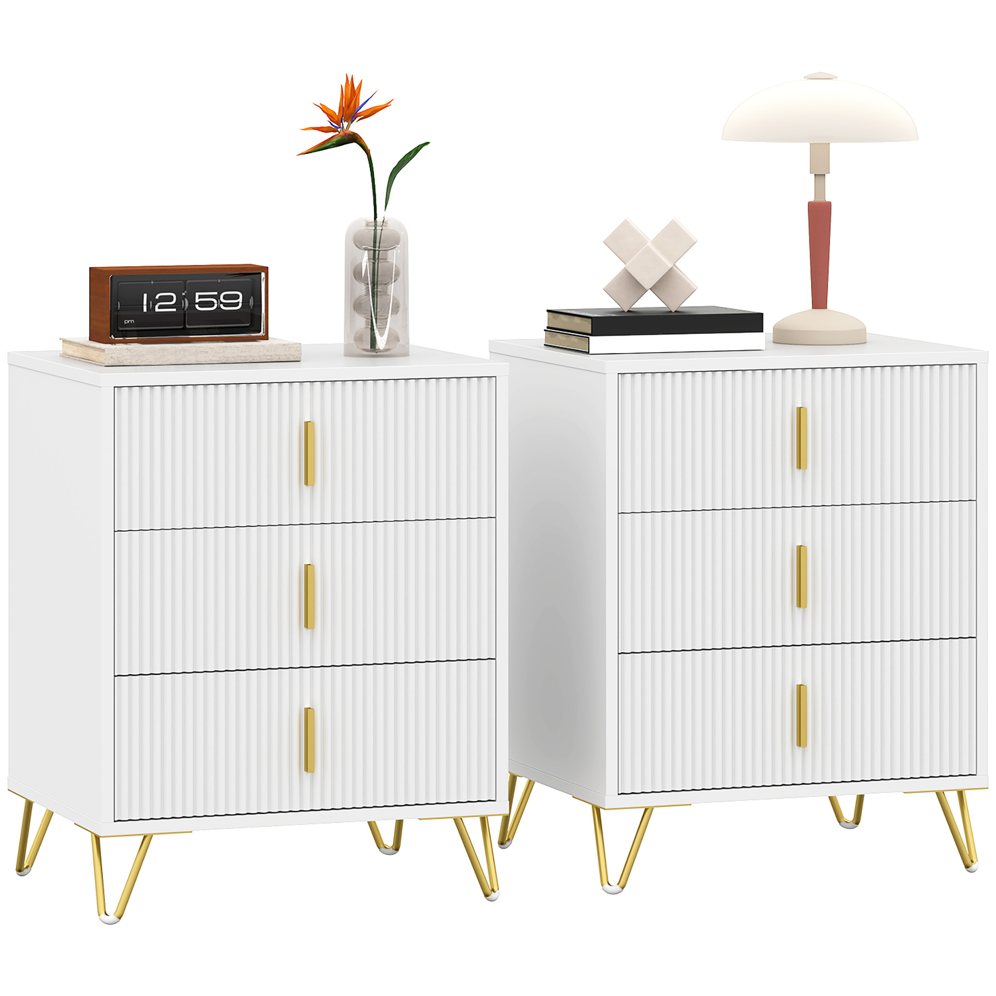 NUVINA White Chest of Drawers - Small-sized, 3 Drawers, Set of 2 - Life Essentials