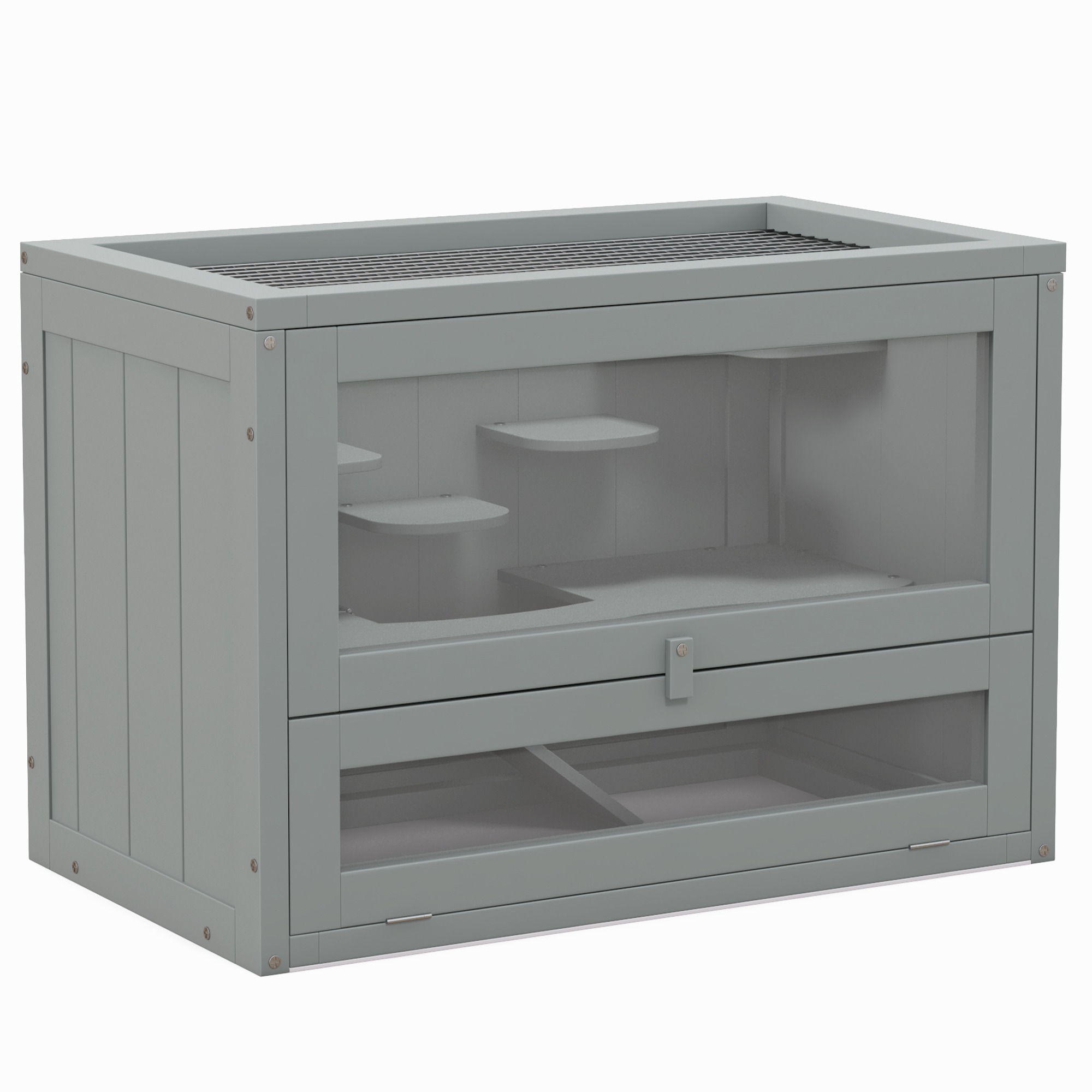 PAWSTER Wooden Hamster Cage Mouse Mice Rodent Small Animals Hutch Exercise Play House 60 x 35 x 42cm, Grey - Life Essentials