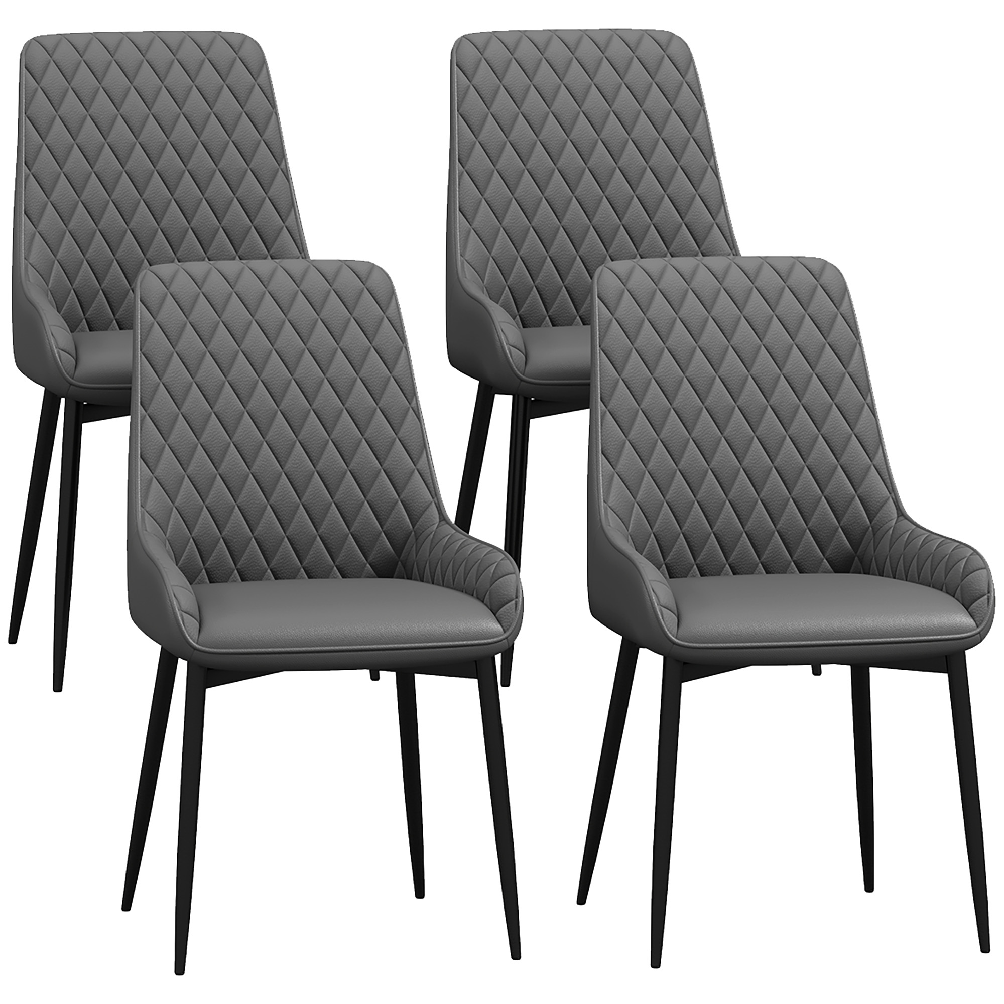 HERON Set of 4 Quilted PU Leather Dining Chairs Metal Frame Foot Caps - Grey - Life Essentials