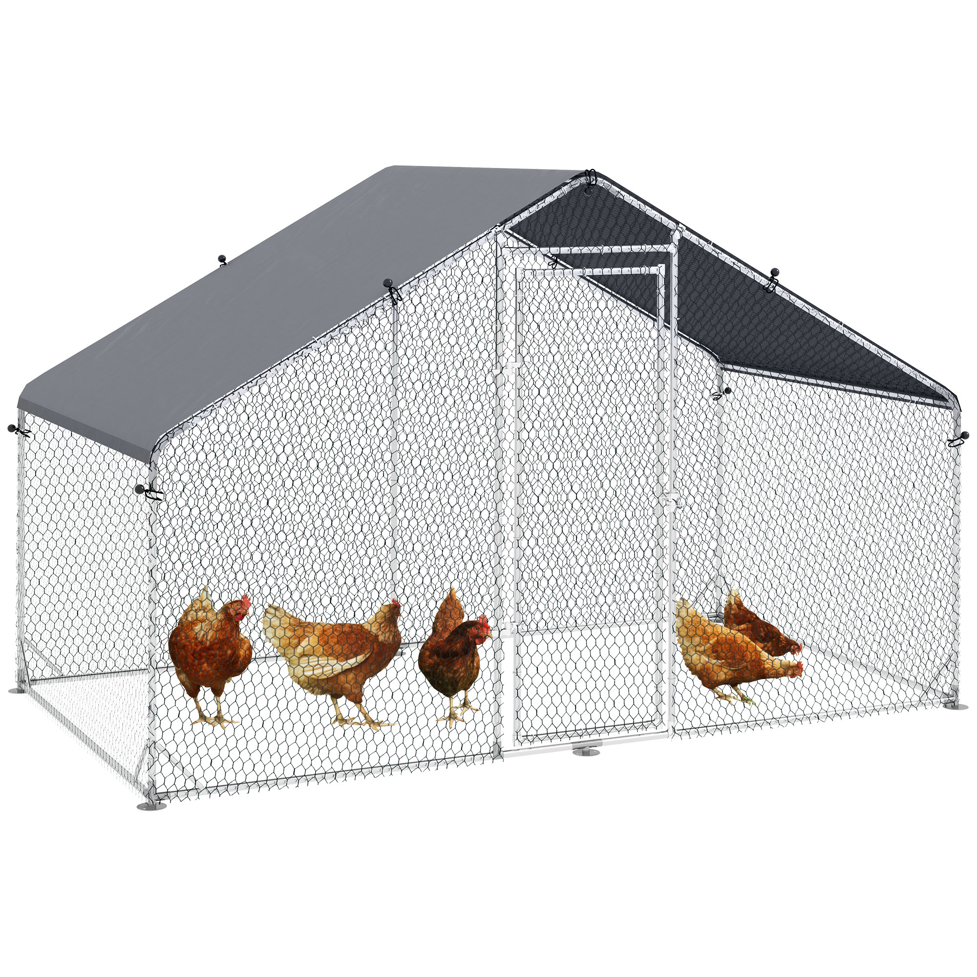 Shelley Galvanised Walk In Chicken Coop Hen House with Water Reliable Resist Cover - Silver - Life Essentials