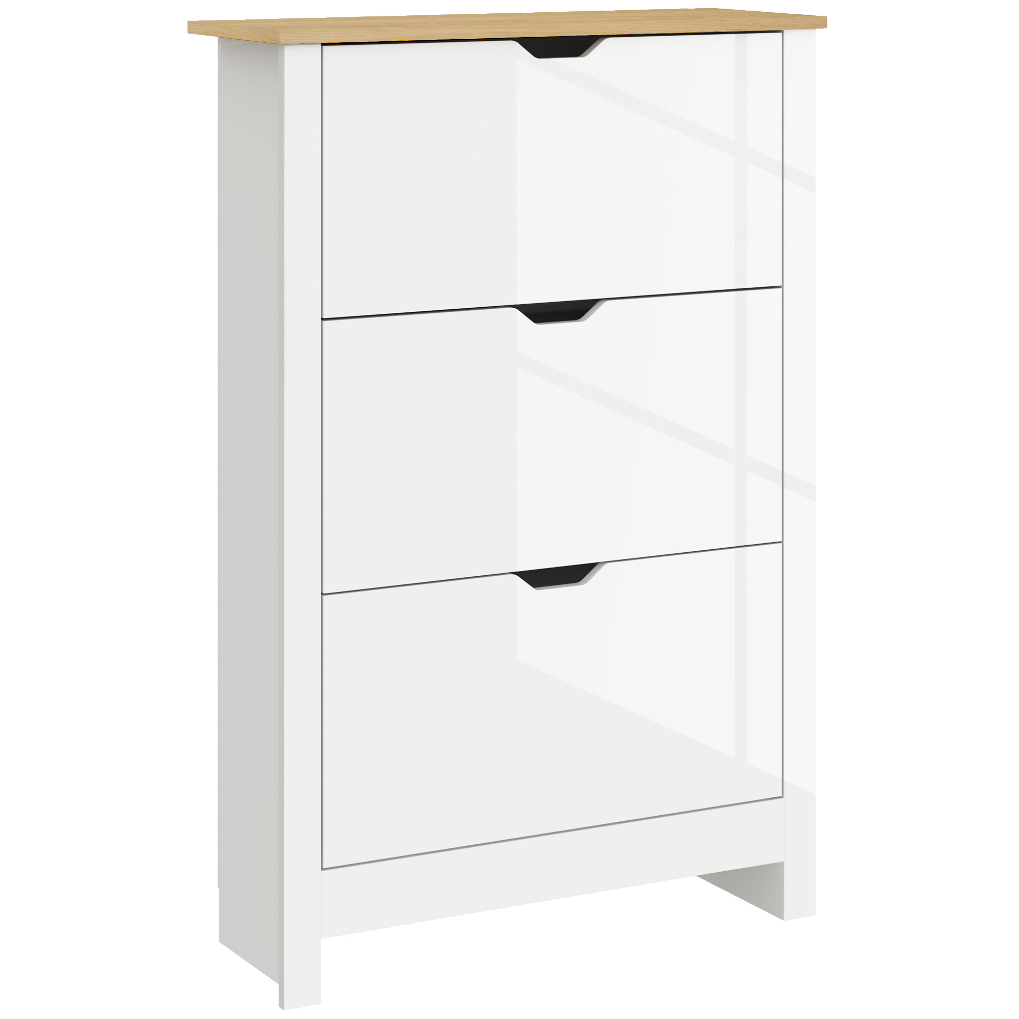 TUSAZIA 3 Flip Drawers Large Shoe Cabinet White Gloss - Life Essentials