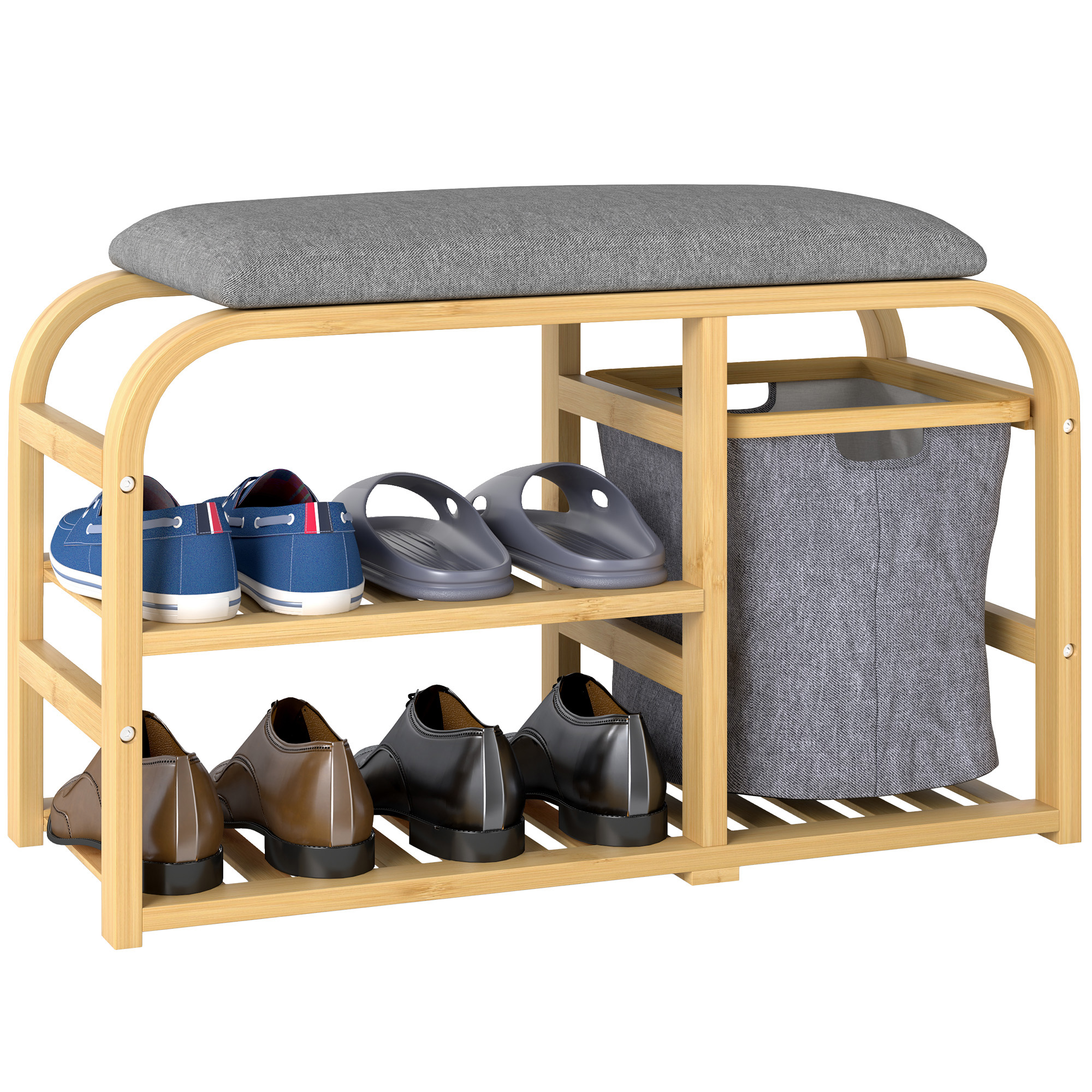 PELASH Medium Shoe Rack with Bench Oak Finish - Life Essentials