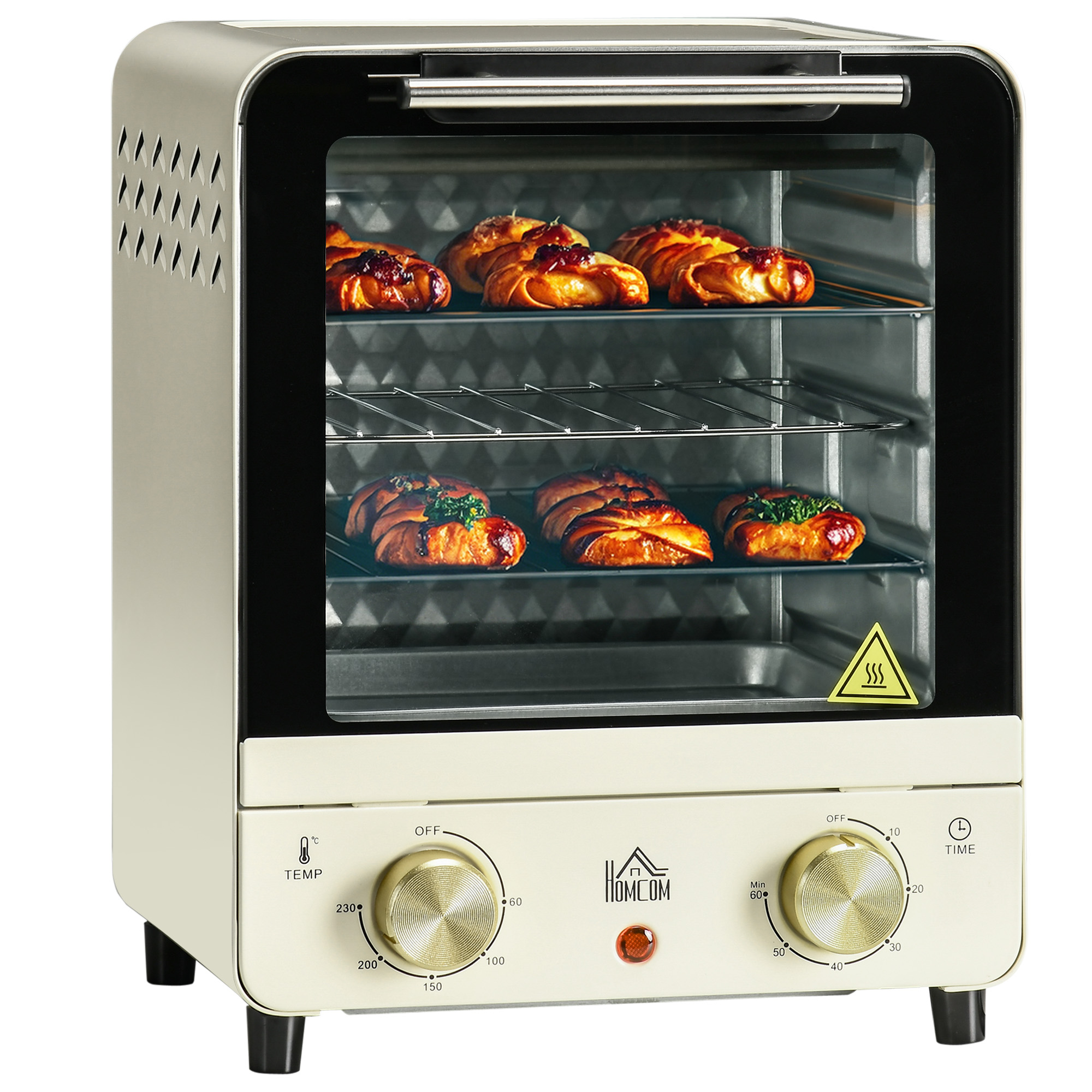 15 Litres Convection Mini 1000W Electric Oven with Tray, Wire Rack and Crumb Tray - Cream White - Life Essentials