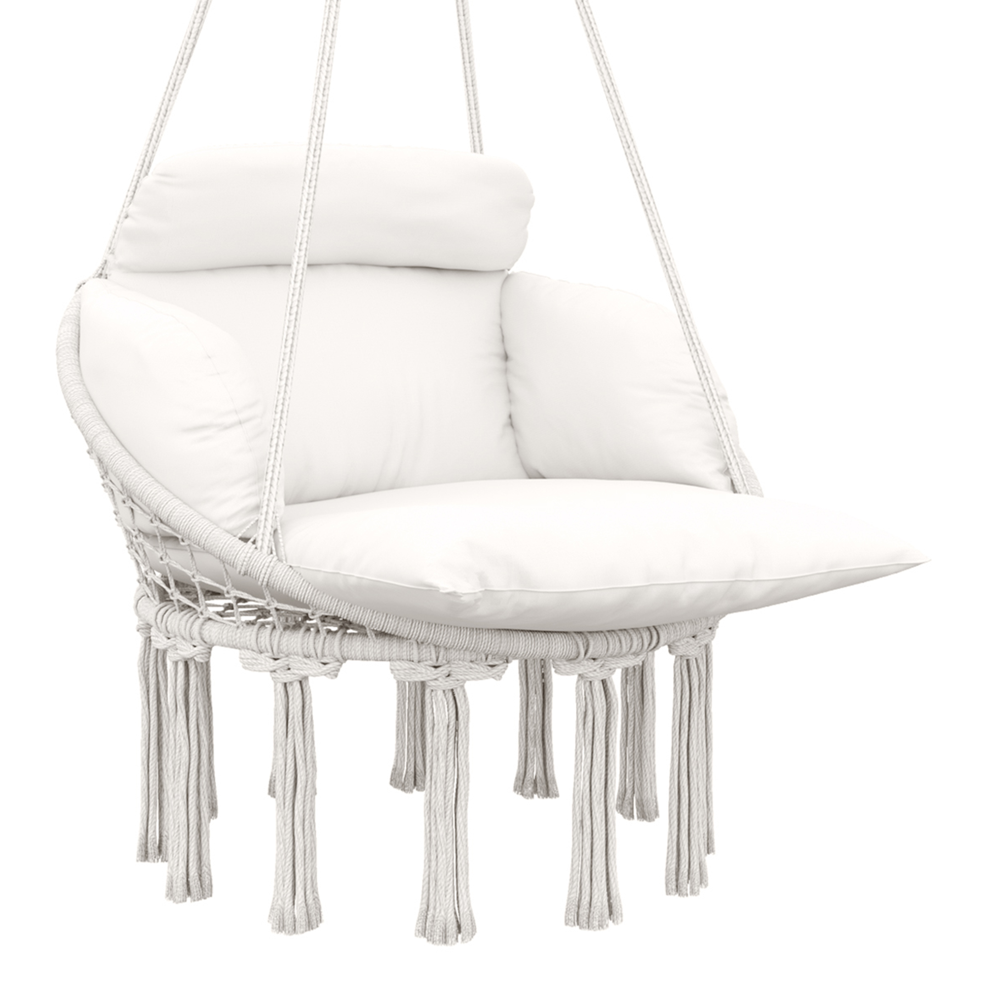 SUNVISTA Hanging Boho Hammock Chair with Cushion, Cotton Rope Swing Seat for Indoor Outdoor, Cream White - Life Essentials