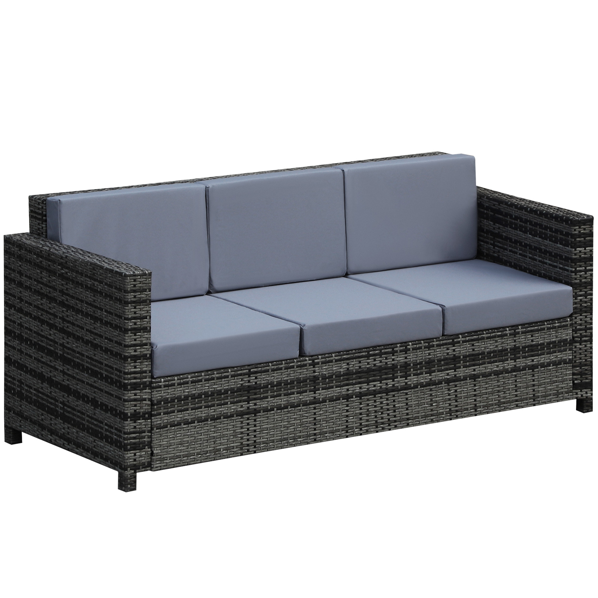 Garden Rattan Sofa 3 Seater All-Weather Wicker Weave Metal Frame Chair with Fire Resistant Cushion - Grey - Life Essentials