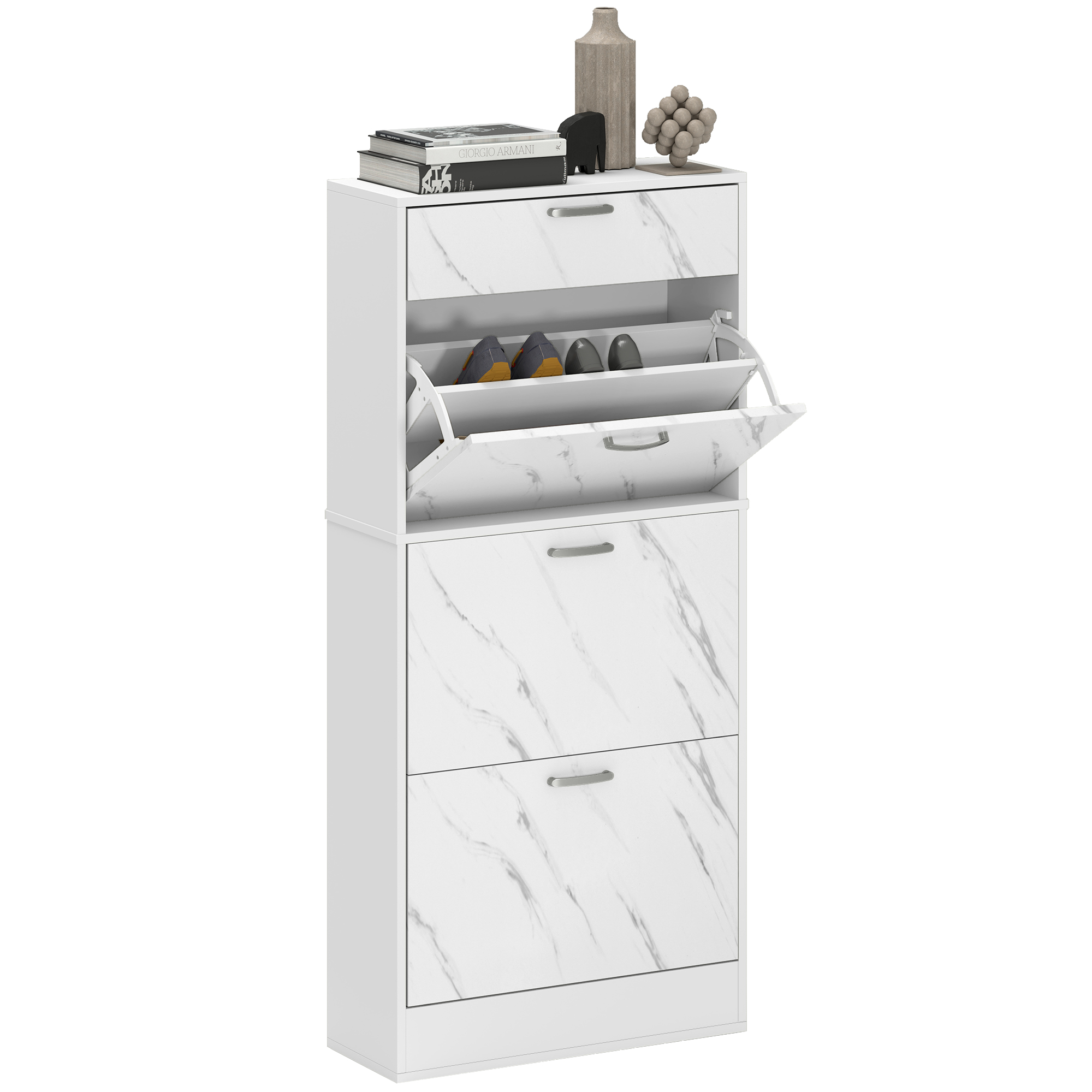 PARA 3 Flip Drawers Large Shoe Cabinet White - Life Essentials