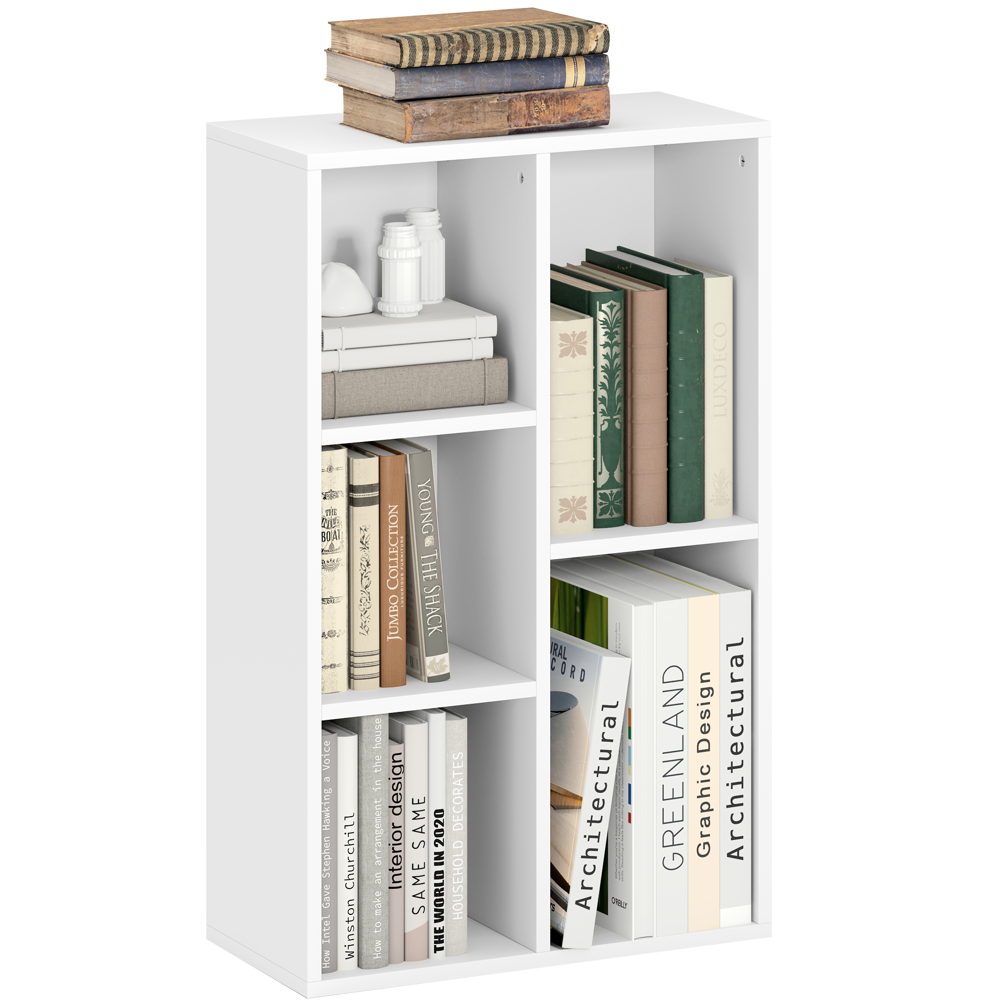 HERON 2-Tier Bookshelf with 5 Compartments - White - Life Essentials