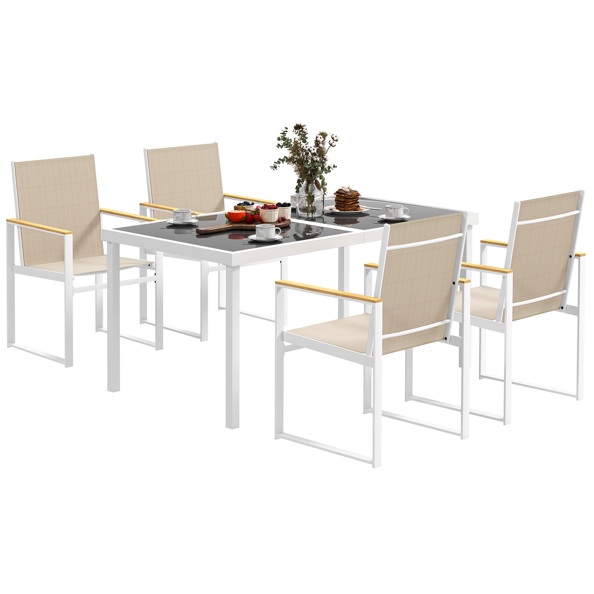 SUNVISTA 5 Piece Garden Furniture Set with 4 Armchairs and Tempered Glass Table Top, for Deck, Balcony - Life Essentials
