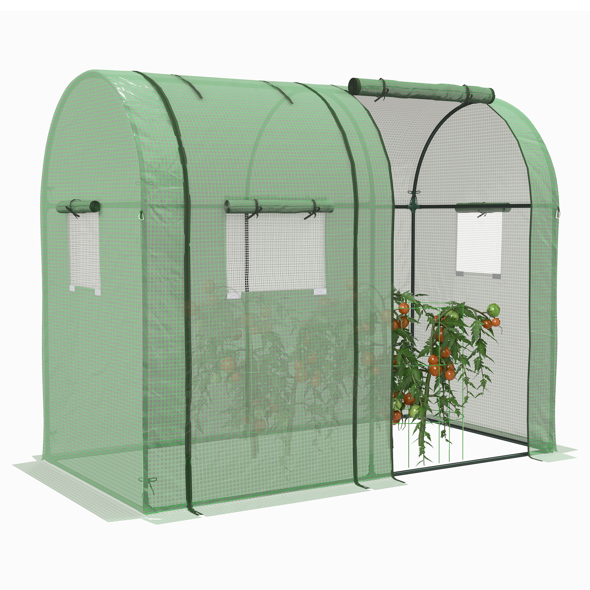 Tomato Greenhouse, Garden Growhouse with 2 Roll-up Doors and 4 Mesh Windows, Portable Indoor Outdoor Green House, 185 x 94 x 150cm, Green - Life 