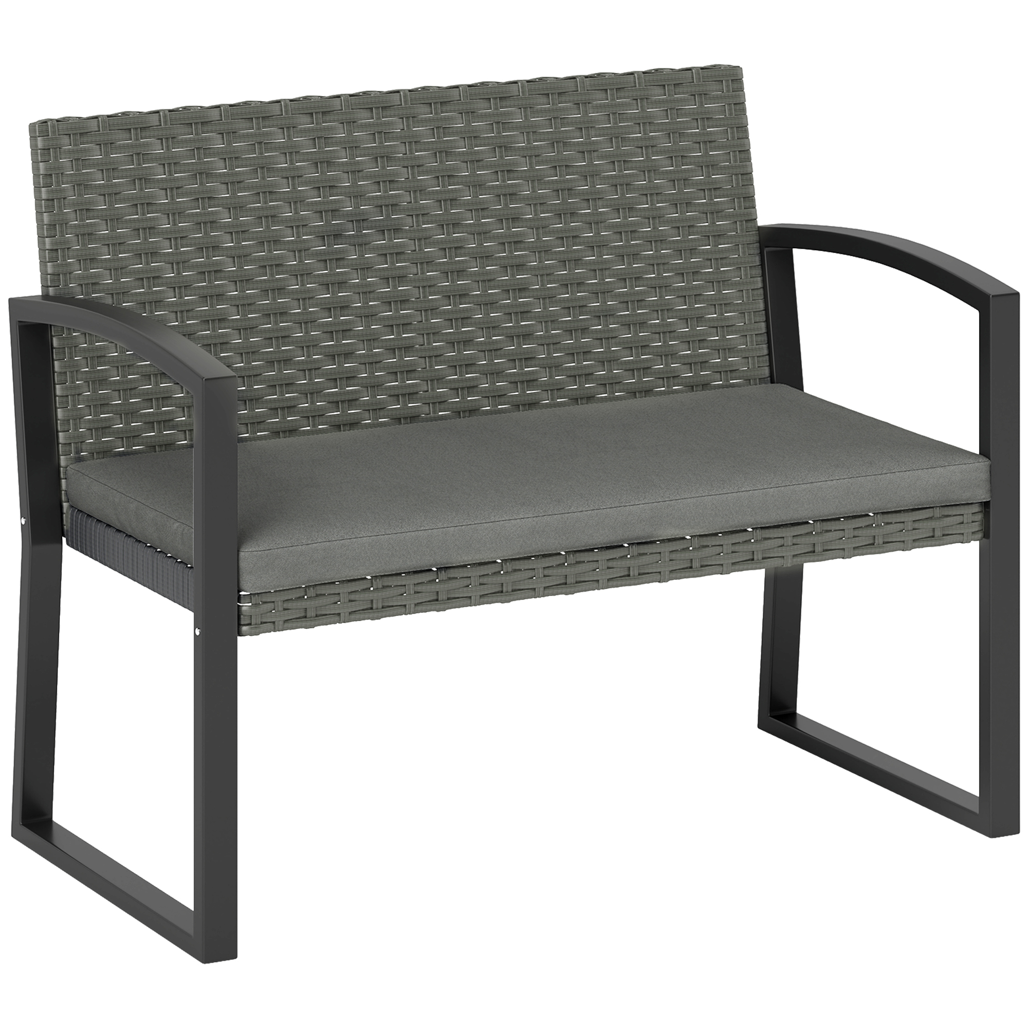 SUNVISTA Two-Seater Rattan Garden Bench - Grey/Black - Life Essentials