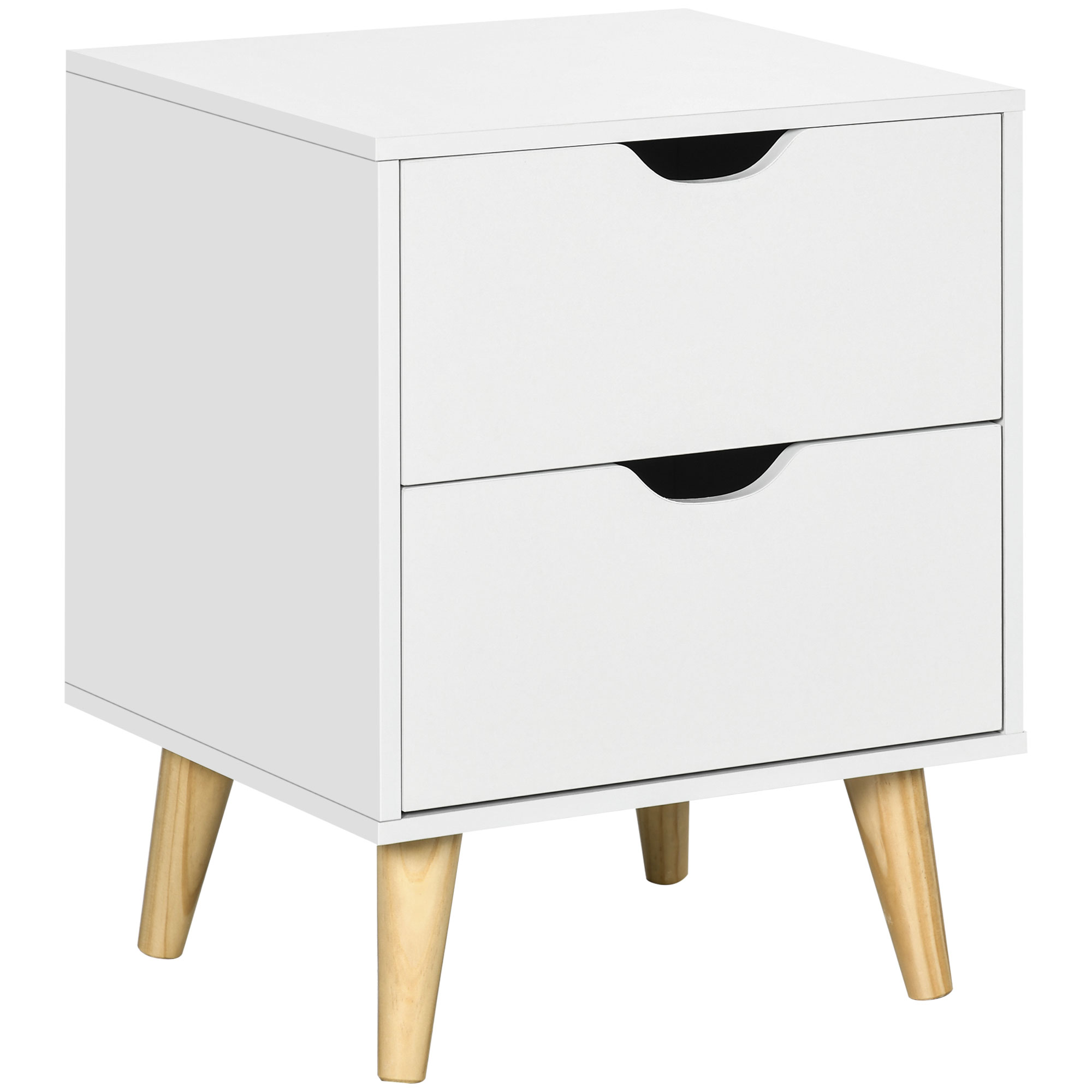 HERON Bedside Table, Bedside Cabinet with 2 Drawers, Side End Table with Pine Wood Legs for Bedroom Living Room, White - Life Essentials