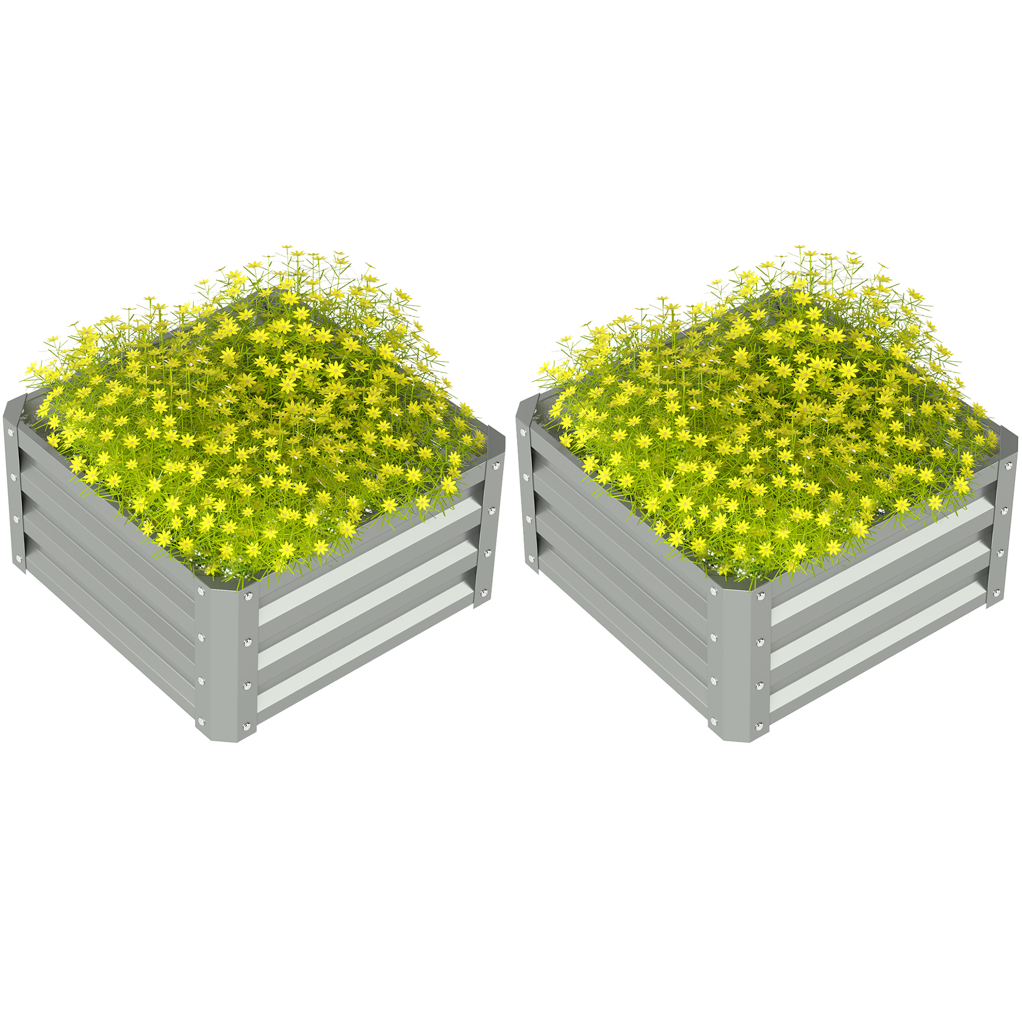 SUNVISTA Set of Two 60 x 60cm Steel Planter Boxes - Light Grey - Life Essentials