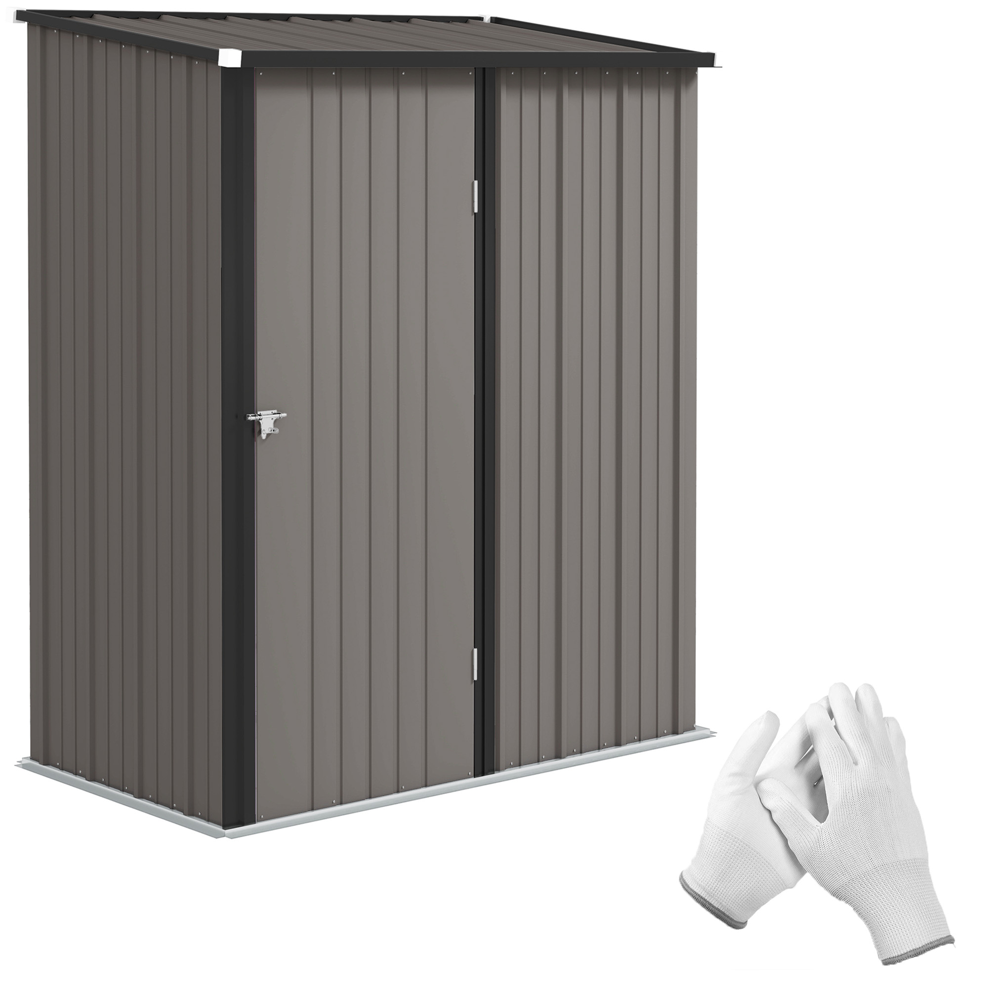 SUNVISTA 5.3 x 3.1ft Corrugated Steel Garden Shed - Light Grey - Life Essentials