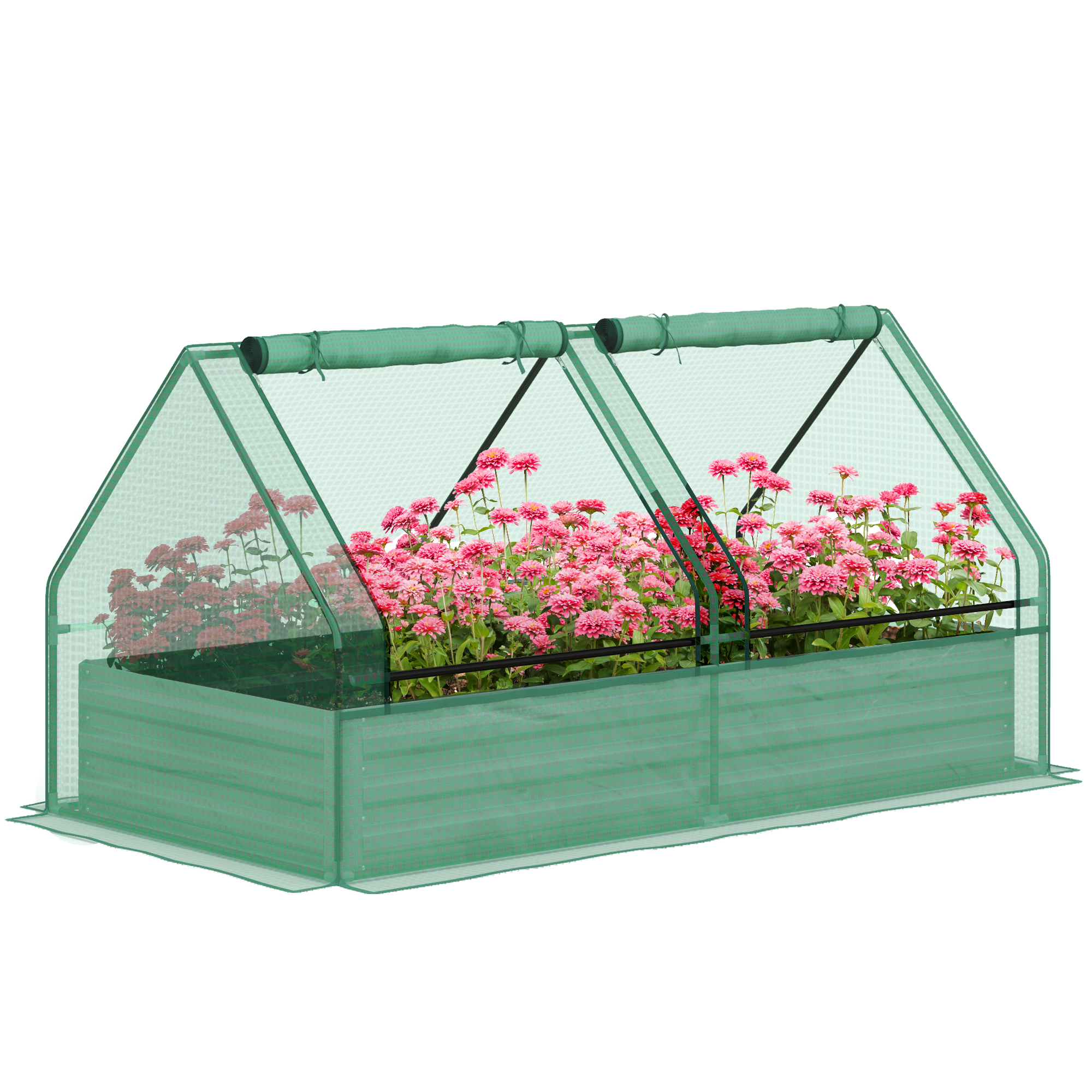 Metal Planter Box with Cover, Raised Garden Bed with Greenhouse, for Herbs and Vegetables, Green and Dark Grey - Life Essentials