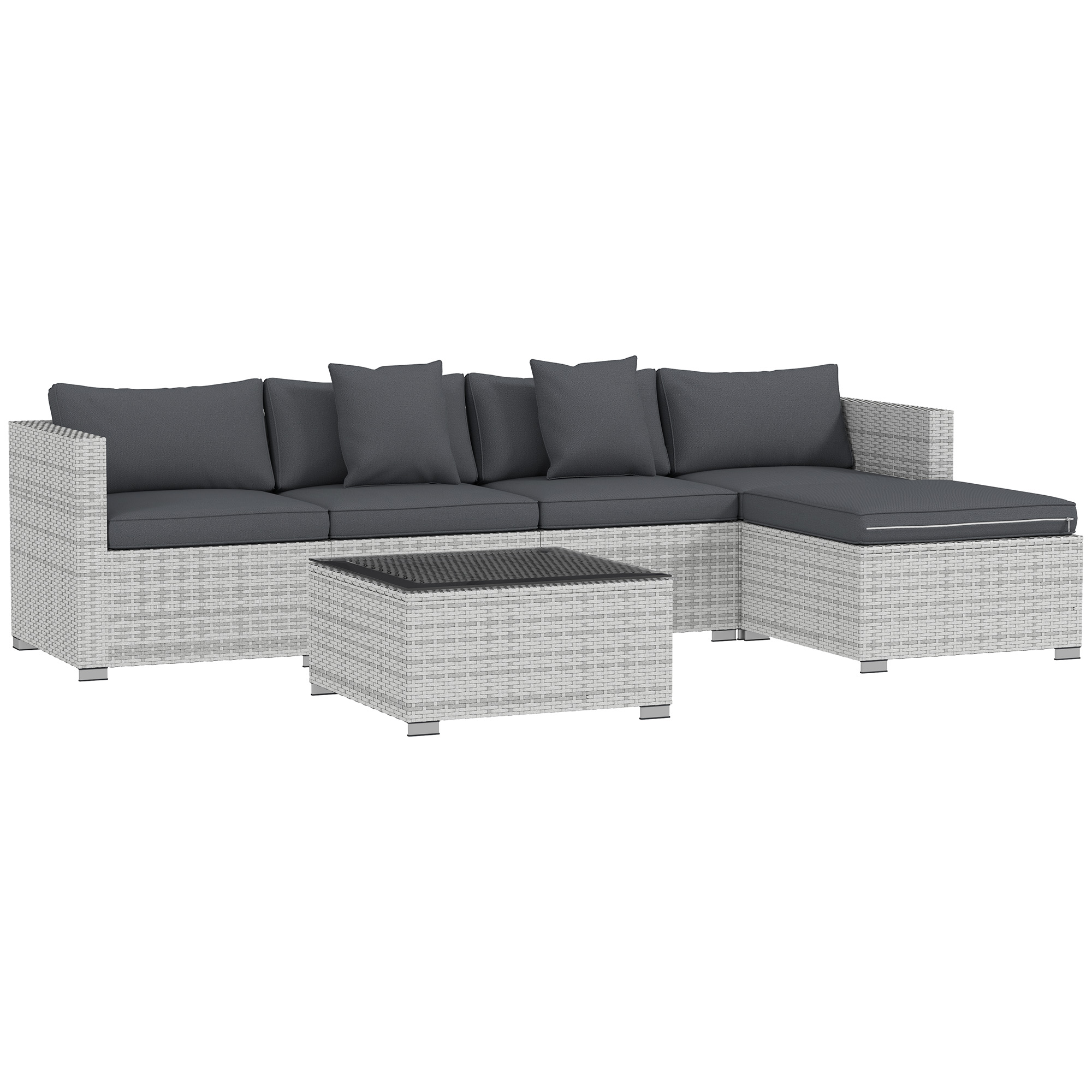 SUNVISTA 6 Pieces Rattan Corner Sofa Set - Mixed Grey - Life Essentials